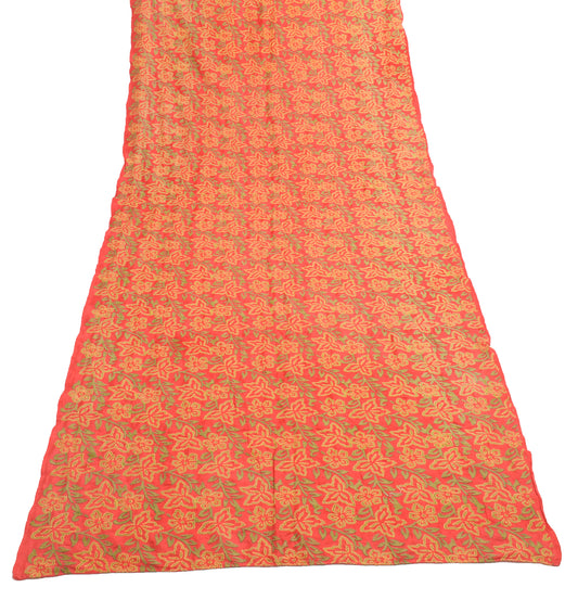 Sushila Vintage Red Dupatta Blend Silk Hand Embroidered Kantha Floral Long Stole
