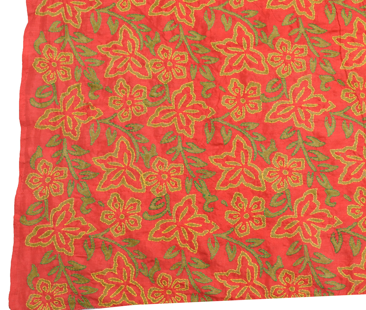 Sushila Vintage Red Dupatta Blend Silk Hand Embroidered Kantha Floral Long Stole