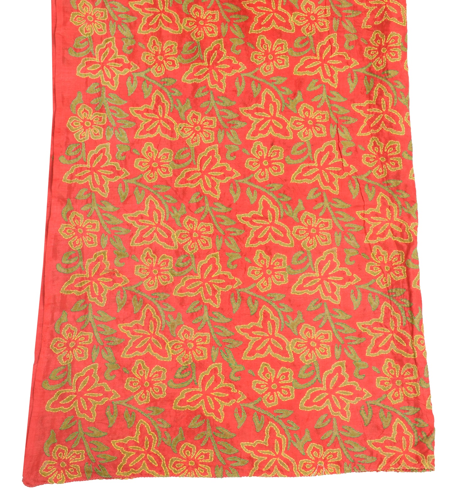 Sushila Vintage Red Dupatta Blend Silk Hand Embroidered Kantha Floral Long Stole