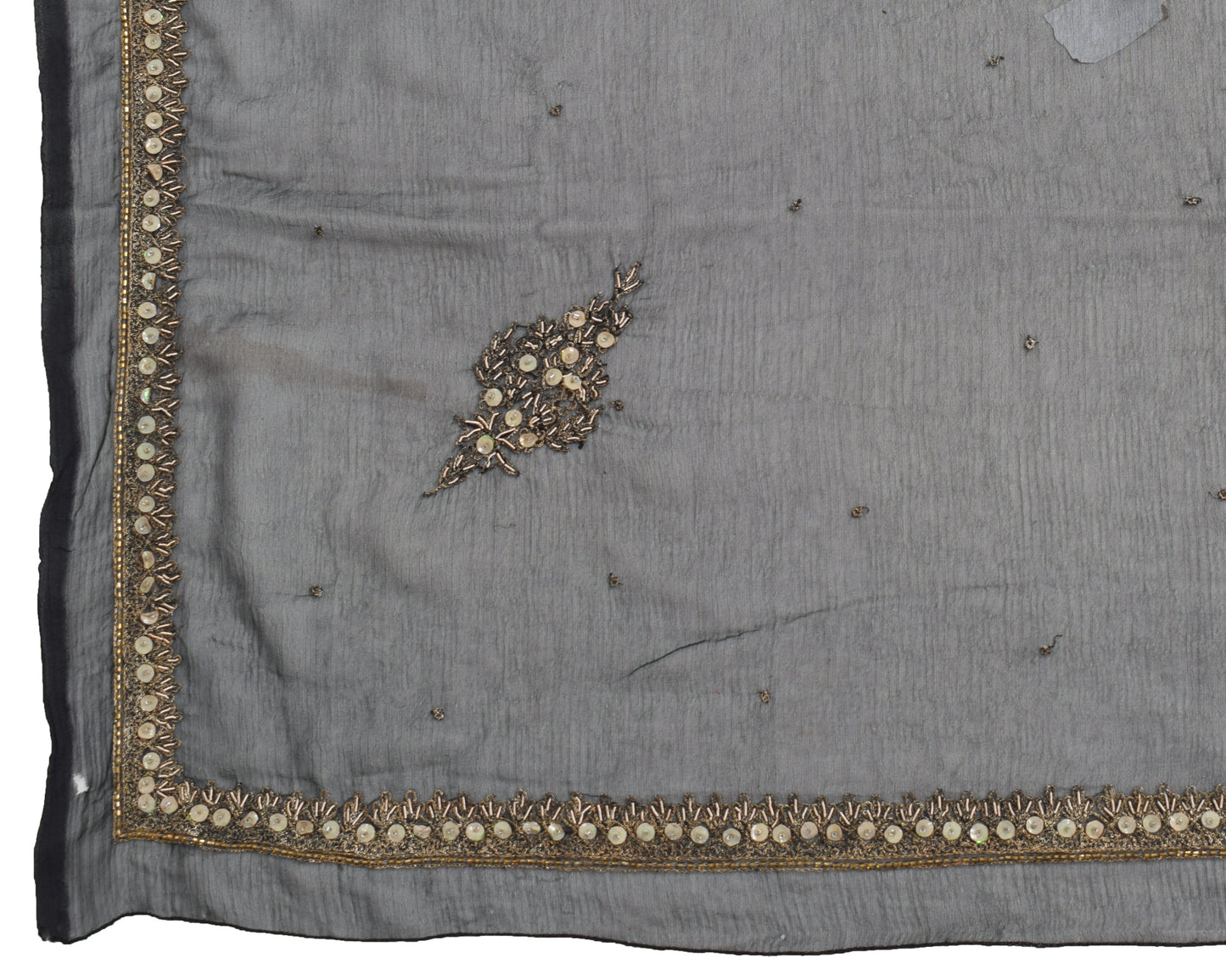 Sushila Vintage Black Dupatta Blend Chiffon Silk Hand Beaded Long Stole Scarves