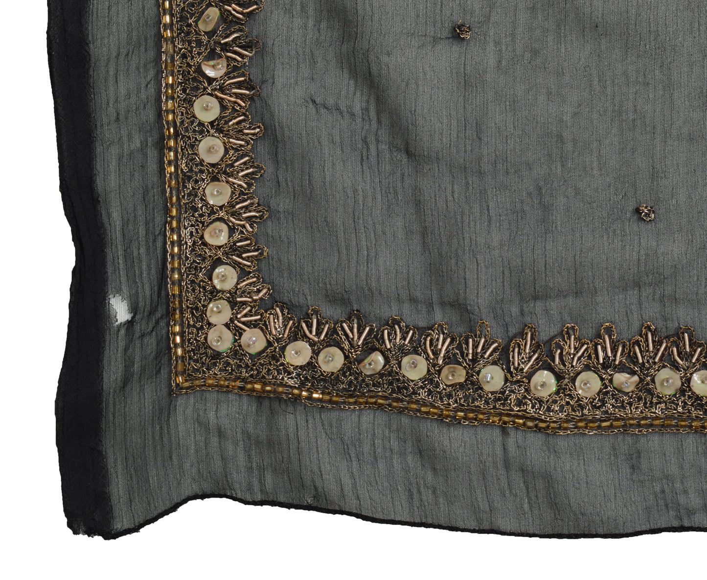 Sushila Vintage Black Dupatta Blend Chiffon Silk Hand Beaded Long Stole Scarves