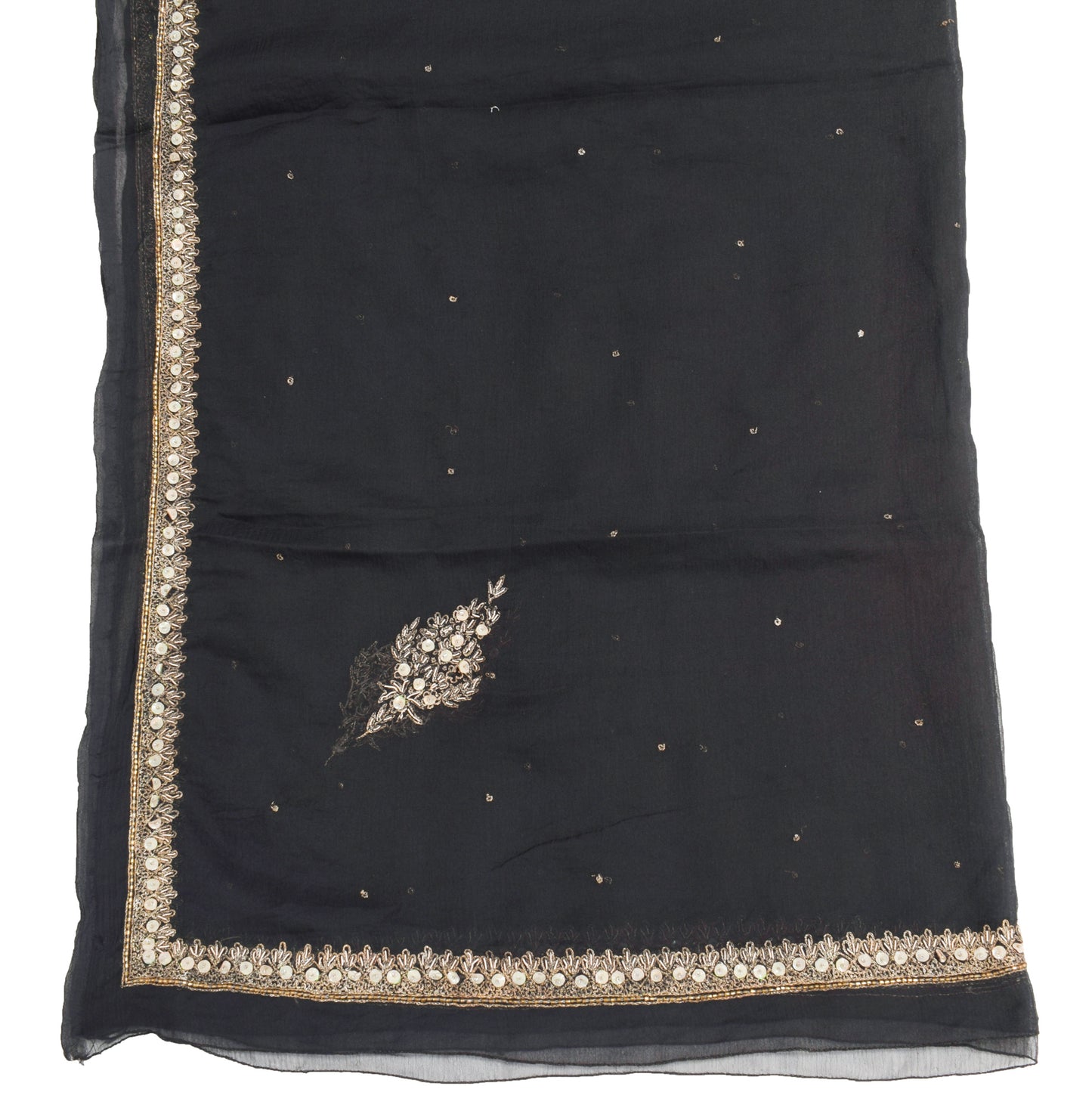 Sushila Vintage Black Dupatta Blend Chiffon Silk Hand Beaded Long Stole Scarves