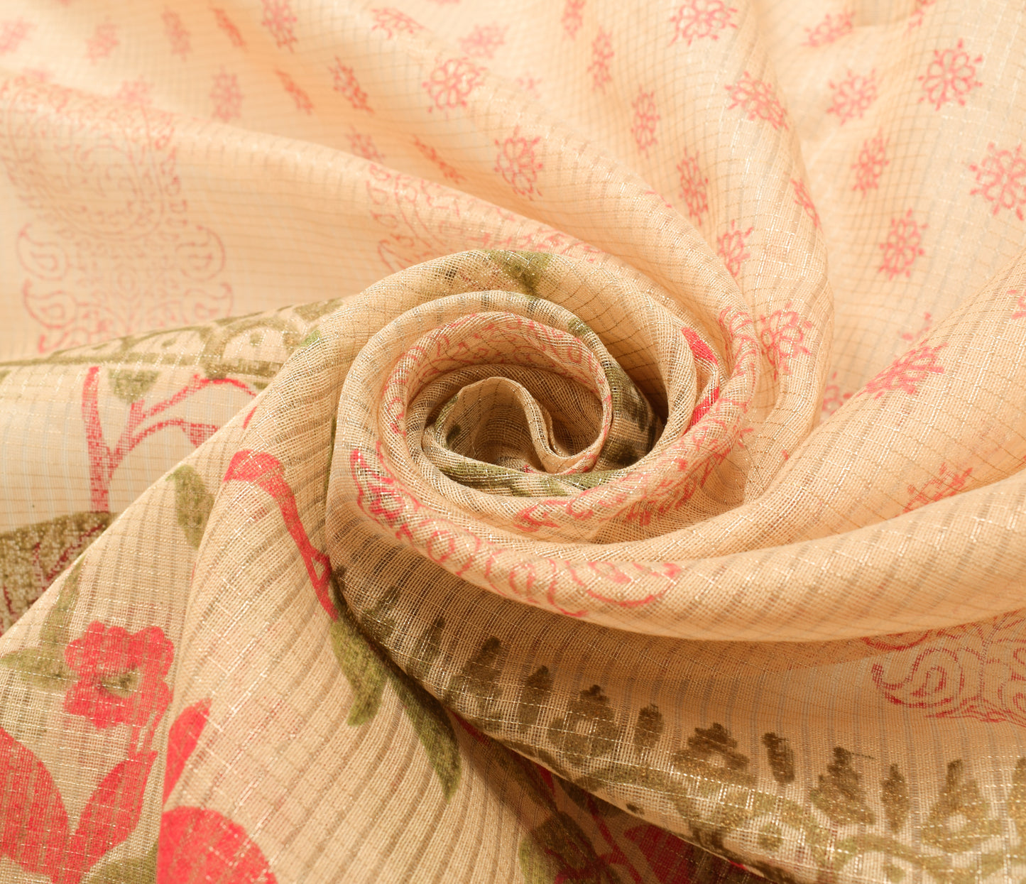 Sushila Vintage Beige Indian Dupatta Art Silk Woven Floral Long Stole Scarves