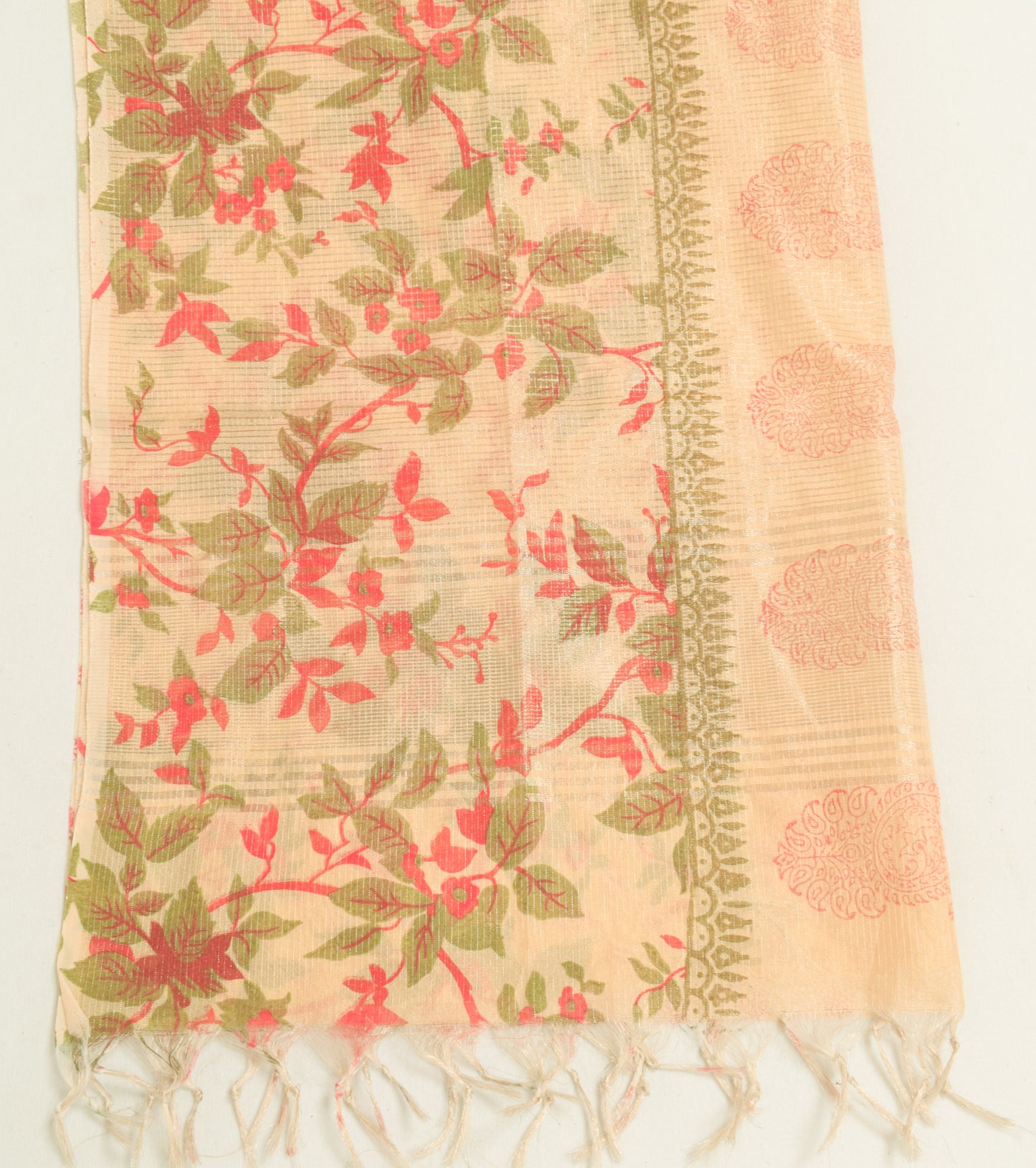 Sushila Vintage Beige Indian Dupatta Art Silk Woven Floral Long Stole Scarves