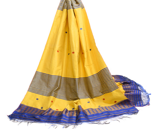 Sushila Vintage Yellow Dupatta Art Silk Woven Floral & Stripes Long Stole Wrap