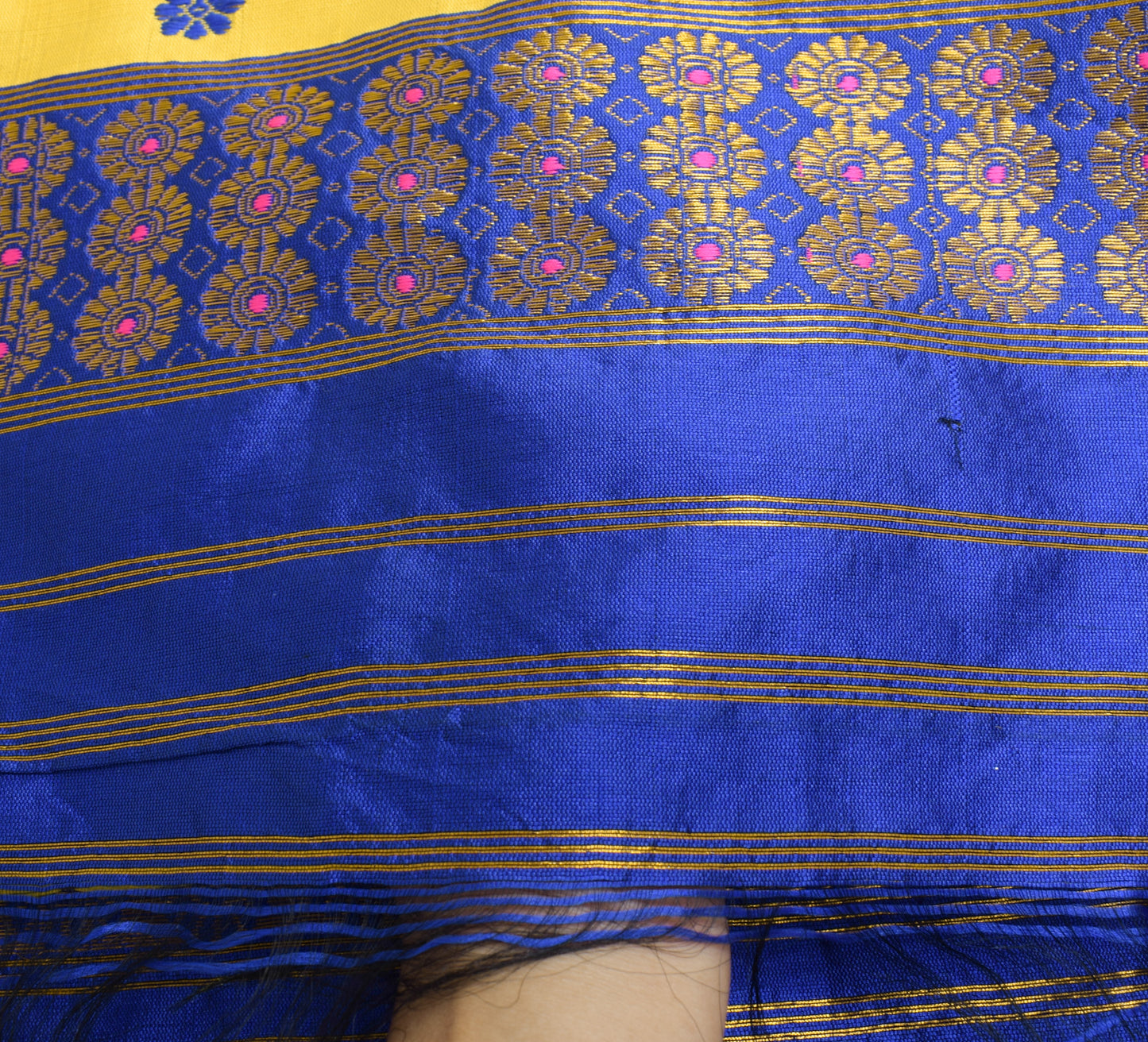 Sushila Vintage Yellow Dupatta Art Silk Woven Floral & Stripes Long Stole Wrap
