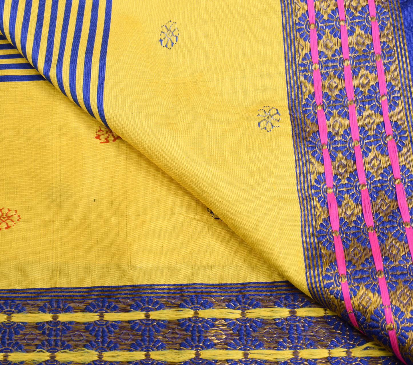 Sushila Vintage Yellow Dupatta Art Silk Woven Floral & Stripes Long Stole Wrap