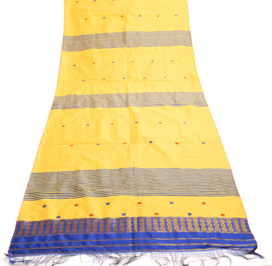 Sushila Vintage Yellow Dupatta Art Silk Woven Floral & Stripes Long Stole Wrap