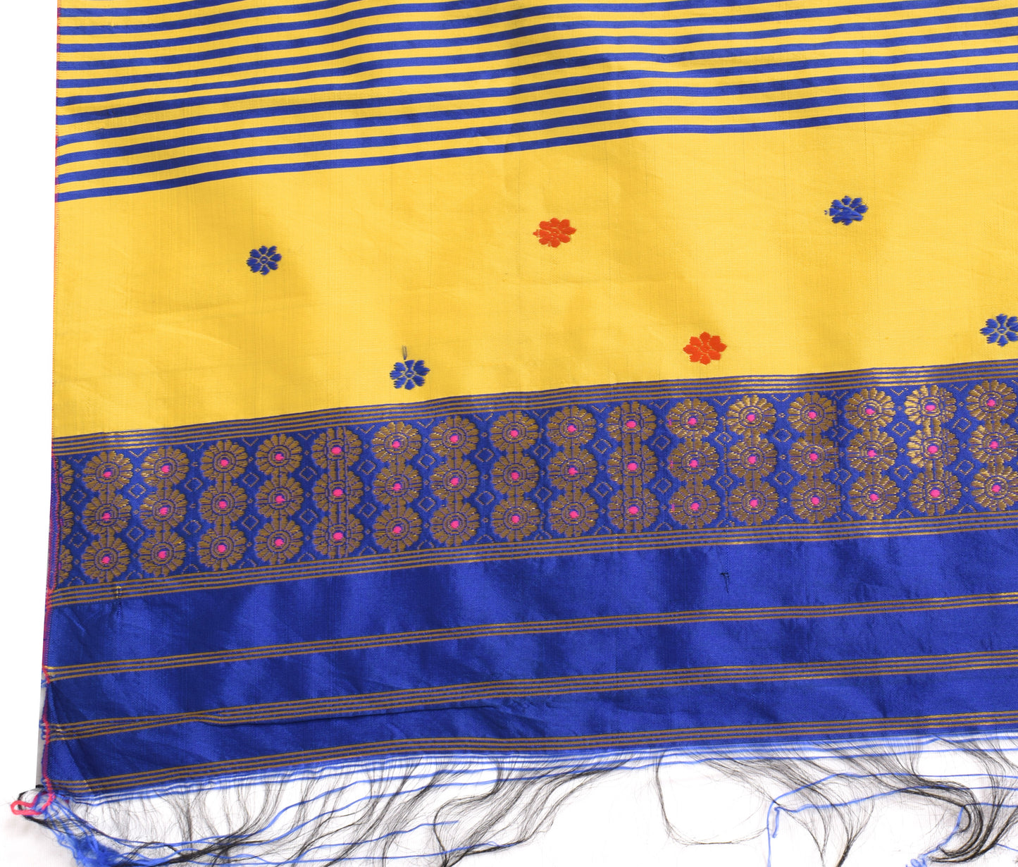 Sushila Vintage Yellow Dupatta Art Silk Woven Floral & Stripes Long Stole Wrap