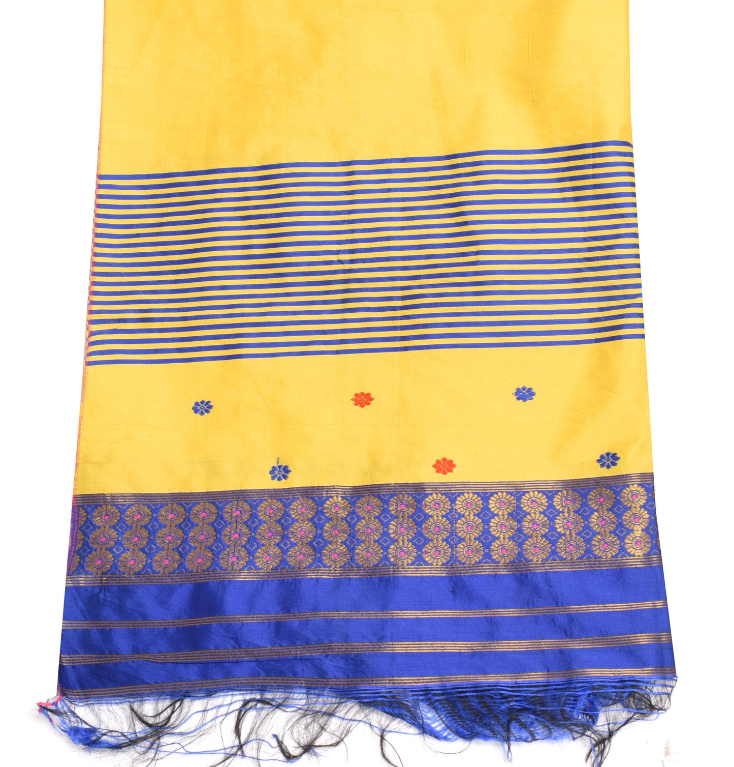 Sushila Vintage Yellow Dupatta Art Silk Woven Floral & Stripes Long Stole Wrap
