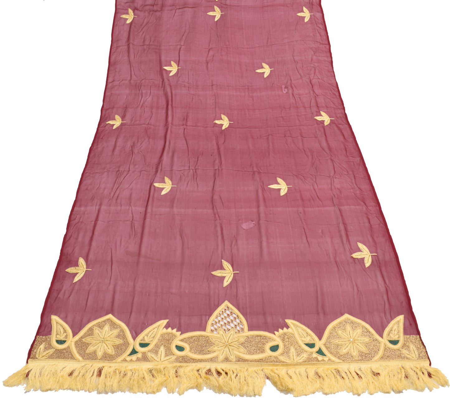 Sushila Vintage Maroon Dupatta 100%Pure Chiffon Silk Embroidered Long Stole Veil