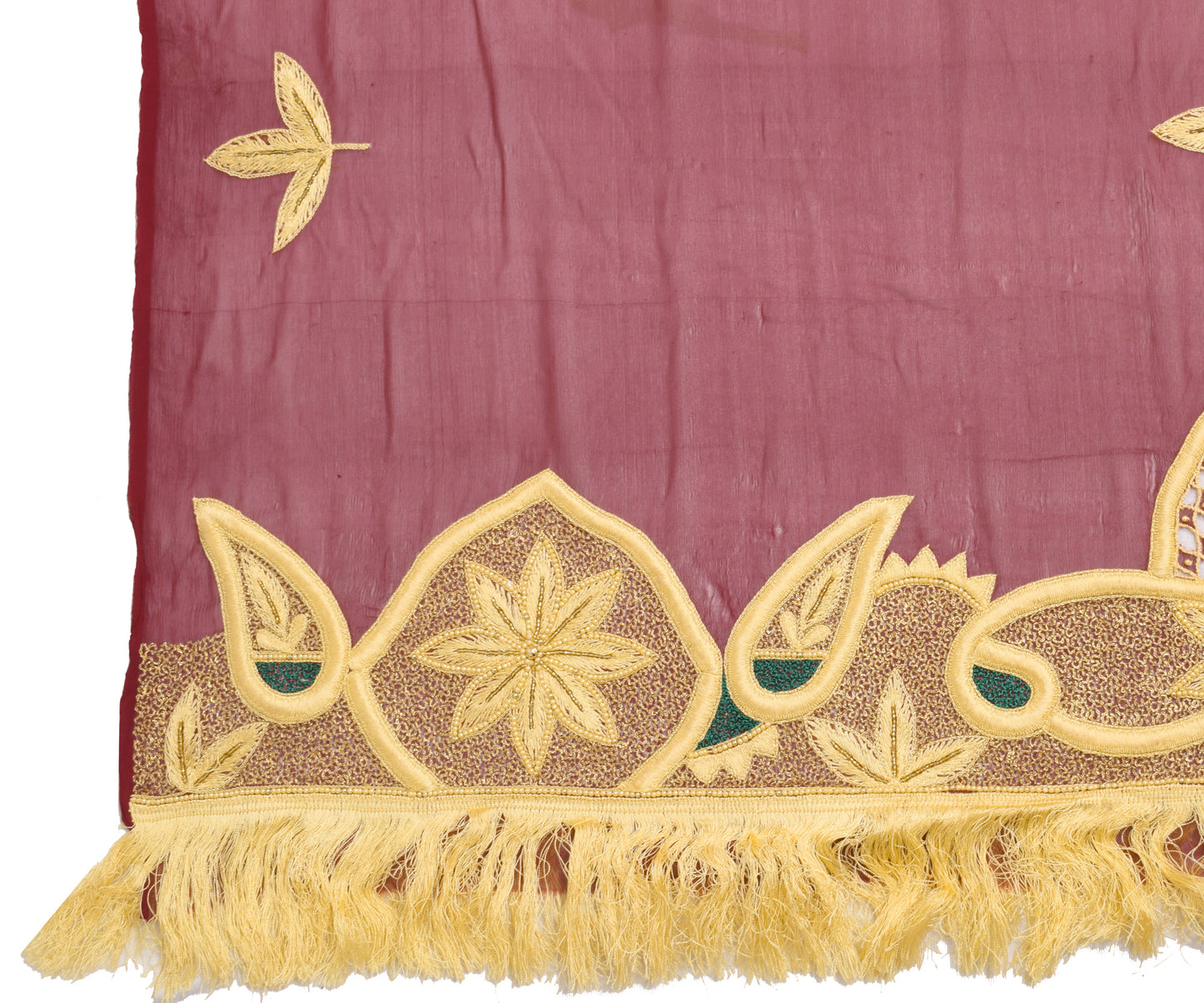 Sushila Vintage Maroon Dupatta 100%Pure Chiffon Silk Embroidered Long Stole Veil
