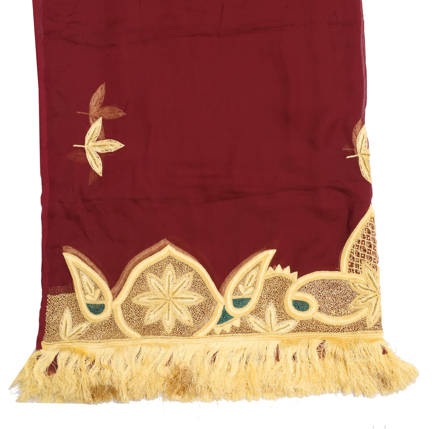 Sushila Vintage Maroon Dupatta 100%Pure Chiffon Silk Embroidered Long Stole Veil