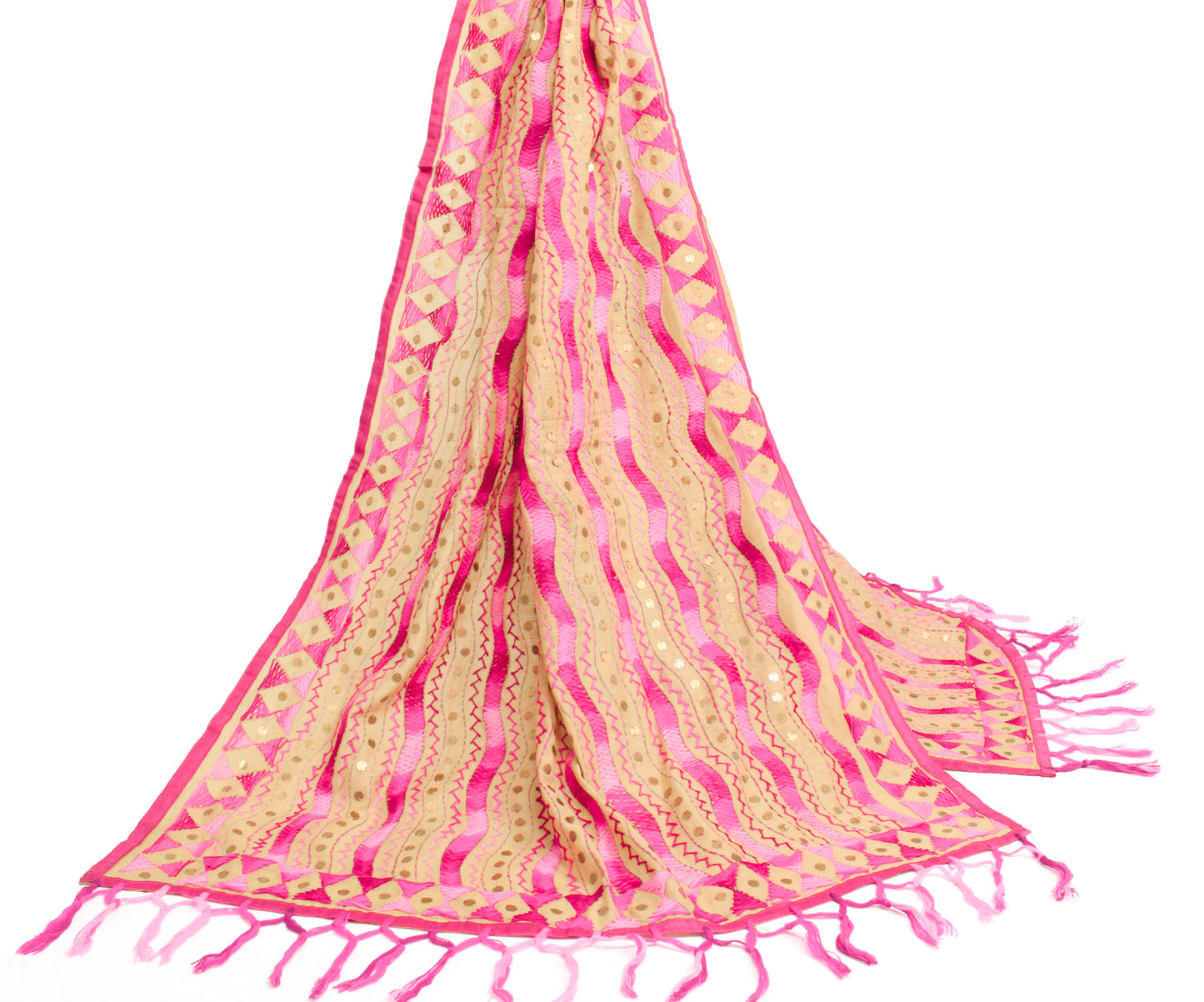 Sushila Vintage Brown Dupatta Blend Cotton Hand Embroidered Laheriya Long Stole