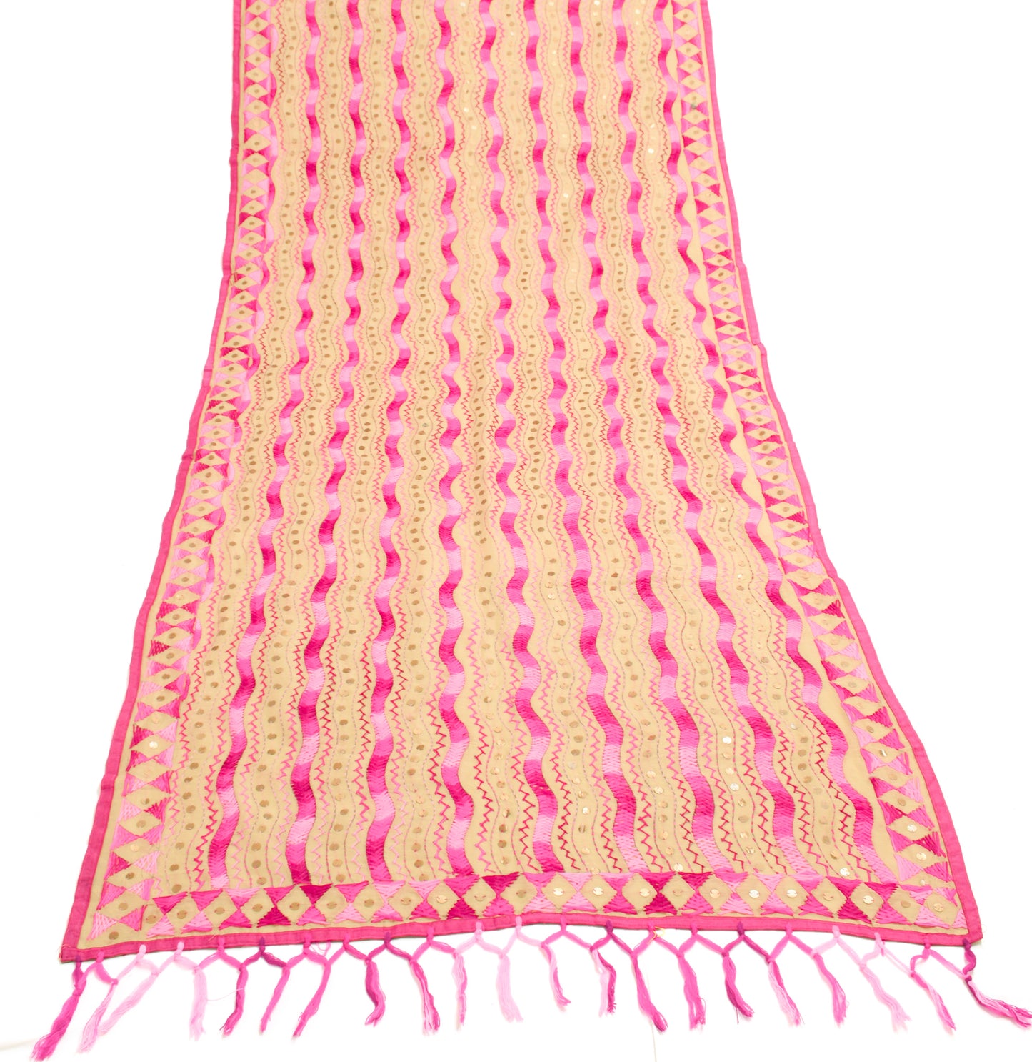 Sushila Vintage Brown Dupatta Blend Cotton Hand Embroidered Laheriya Long Stole