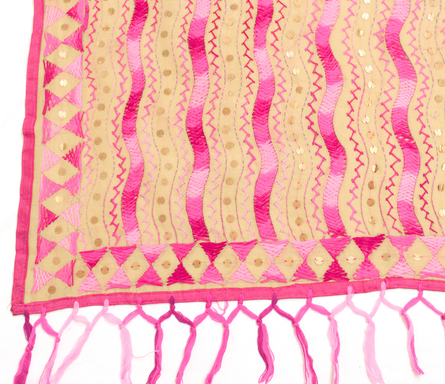 Sushila Vintage Brown Dupatta Blend Cotton Hand Embroidered Laheriya Long Stole
