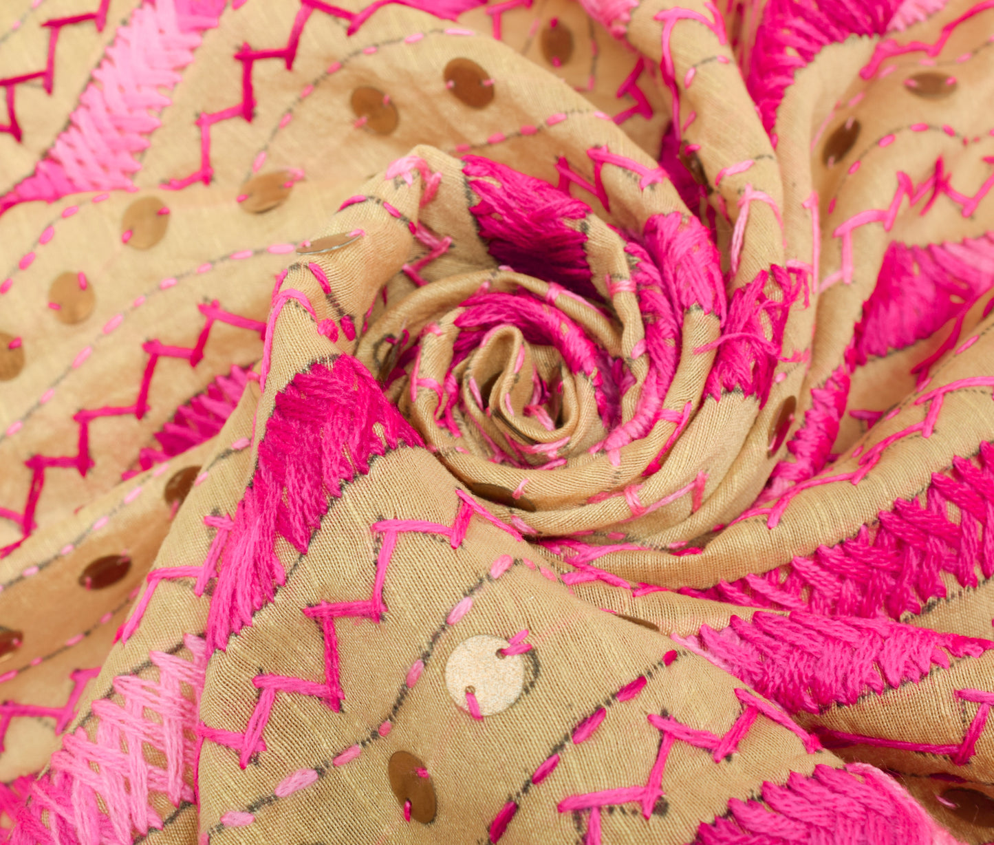 Sushila Vintage Brown Dupatta Blend Cotton Hand Embroidered Laheriya Long Stole