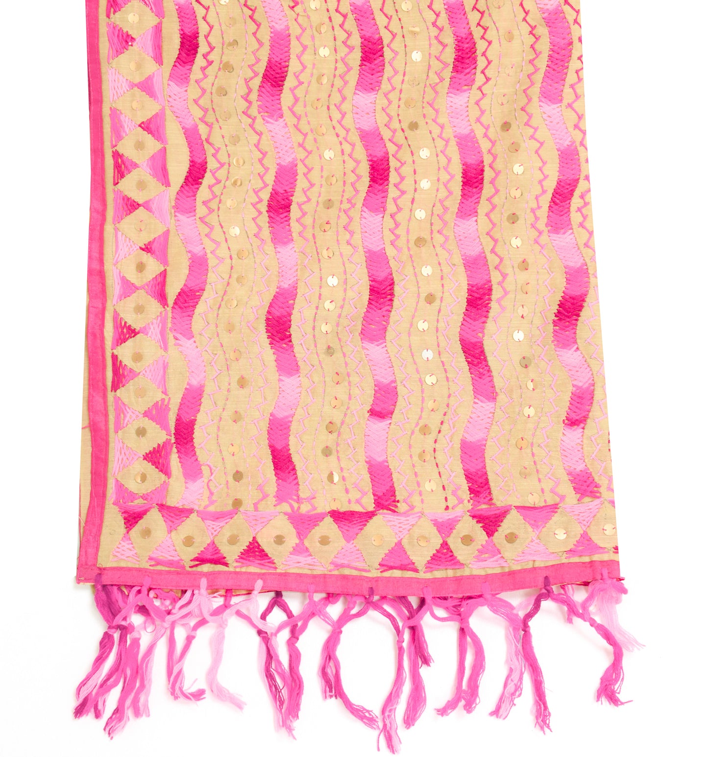 Sushila Vintage Brown Dupatta Blend Cotton Hand Embroidered Laheriya Long Stole