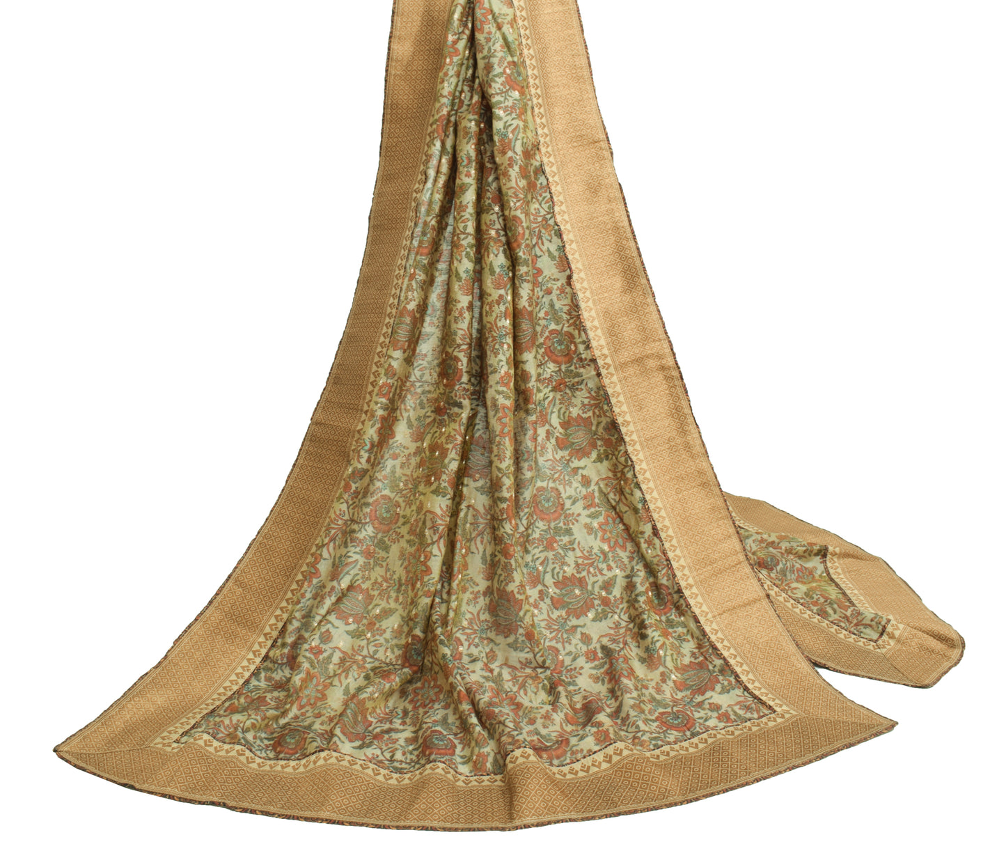 Sushila Vintage Green Dupatta Blend Cotton Woven & Printed Floral Long Stole