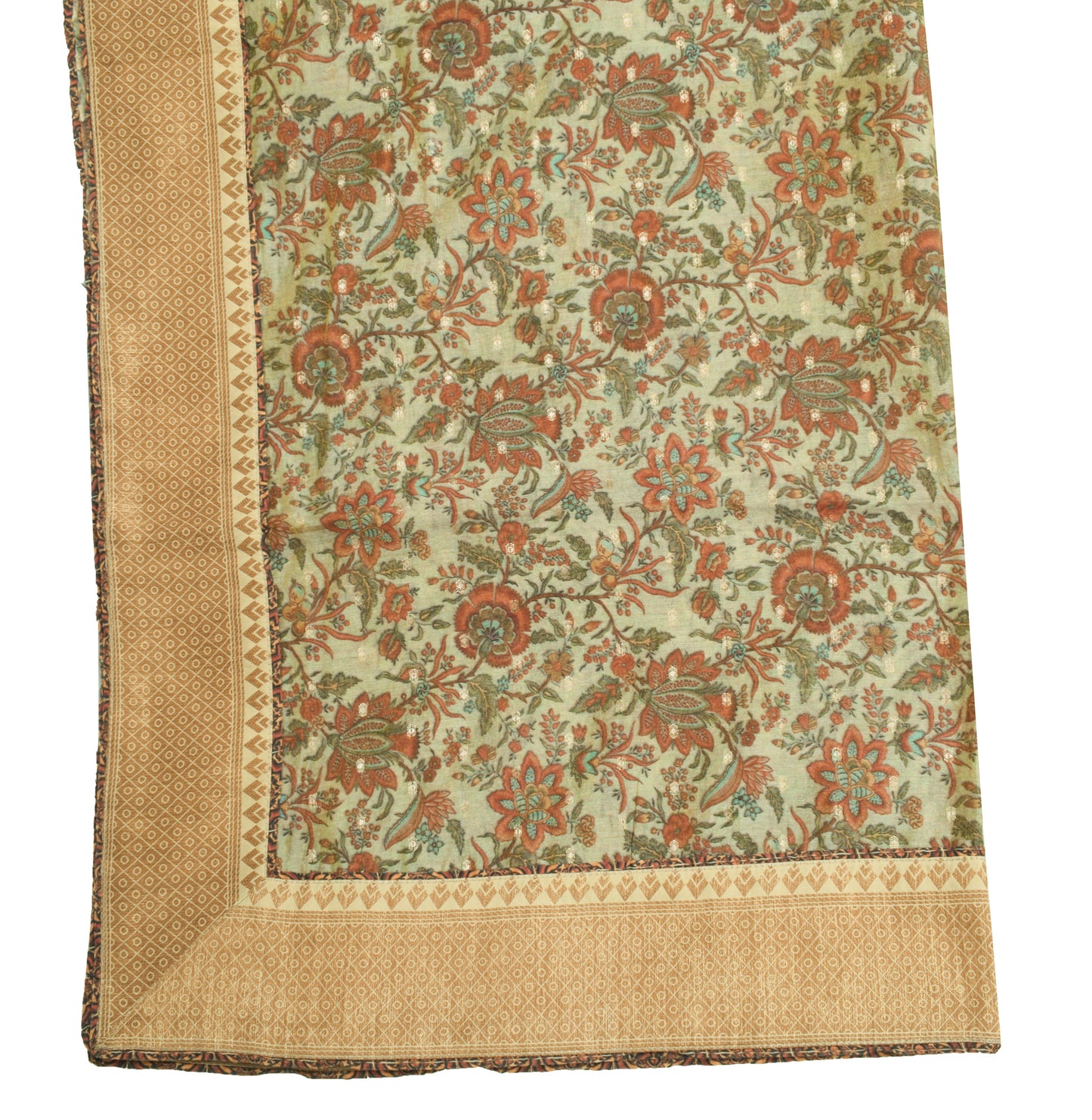 Sushila Vintage Green Dupatta Blend Cotton Woven & Printed Floral Long Stole