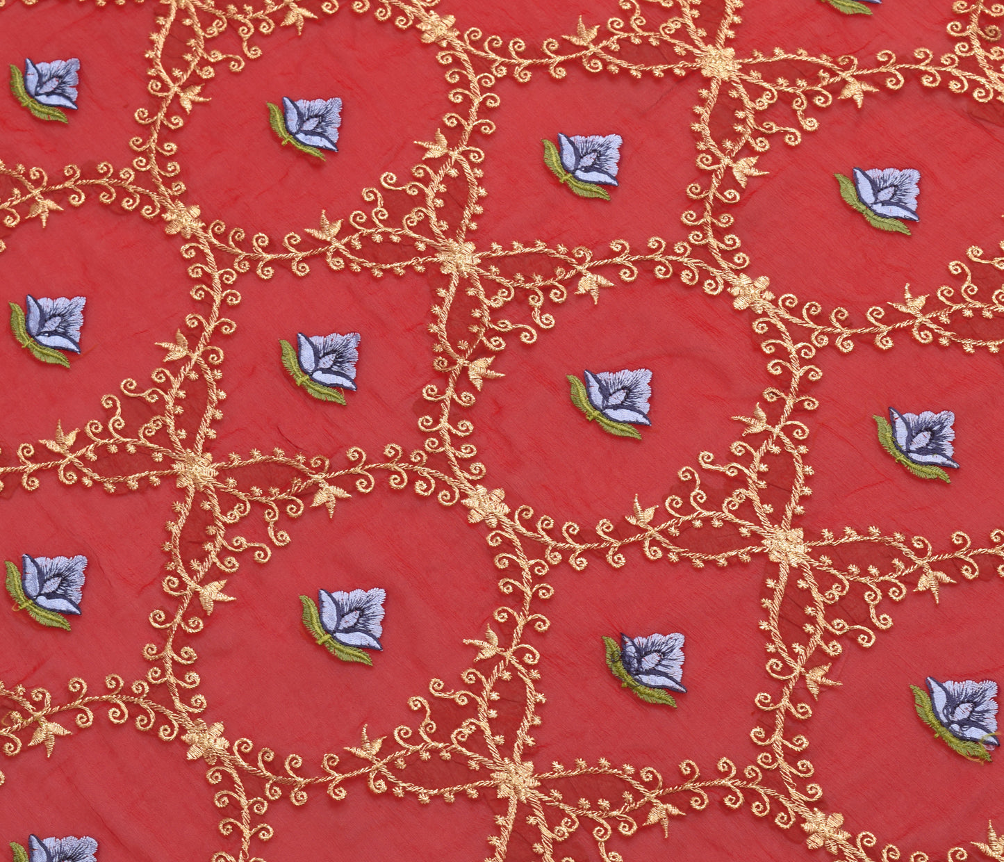 Sushila Vintage Red Blend Chiffon Silk Dupatta Floral Embroidered Long Stole Vei