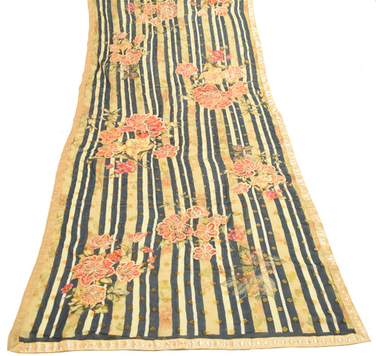 Sushila Vintage Blue Dupatta 100% Pure Georgette Silk Gotta Patti Long Stole
