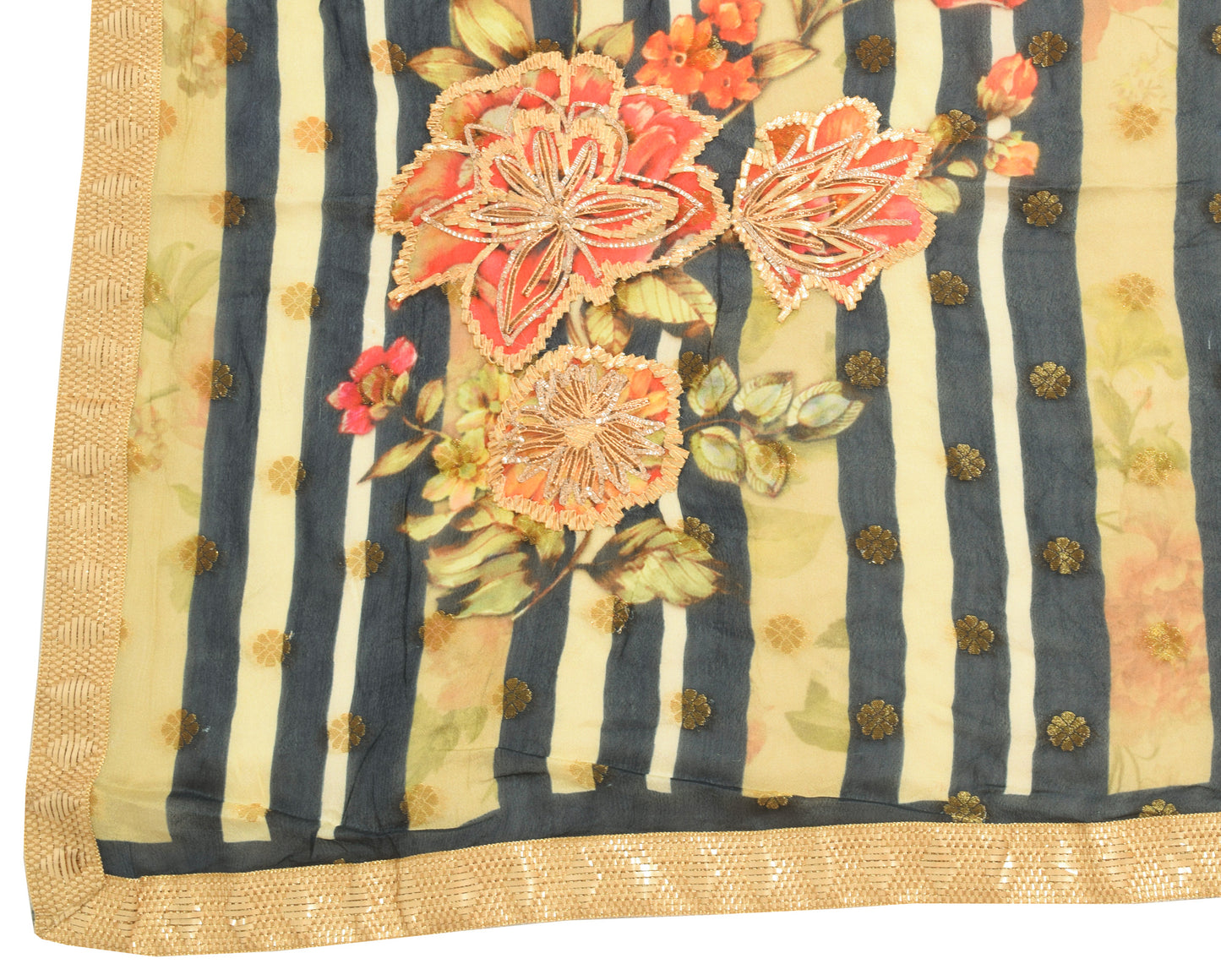 Sushila Vintage Blue Dupatta 100% Pure Georgette Silk Gotta Patti Long Stole