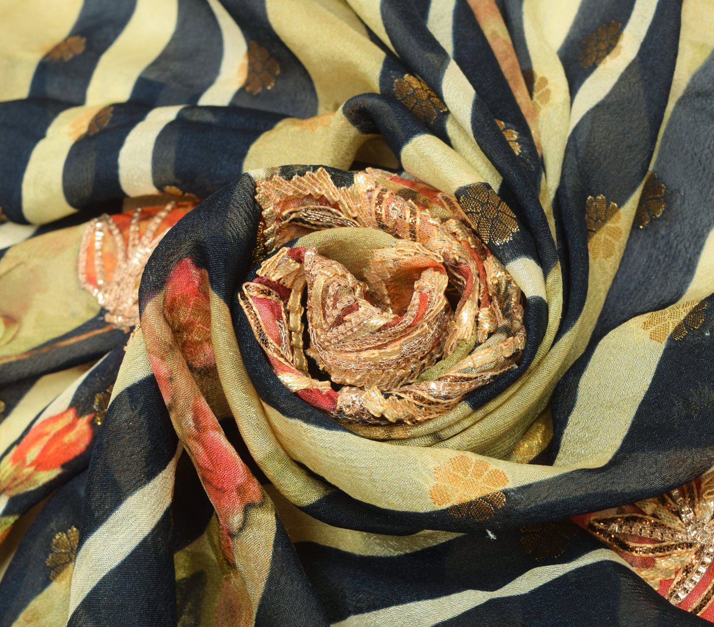 Sushila Vintage Blue Dupatta 100% Pure Georgette Silk Gotta Patti Long Stole