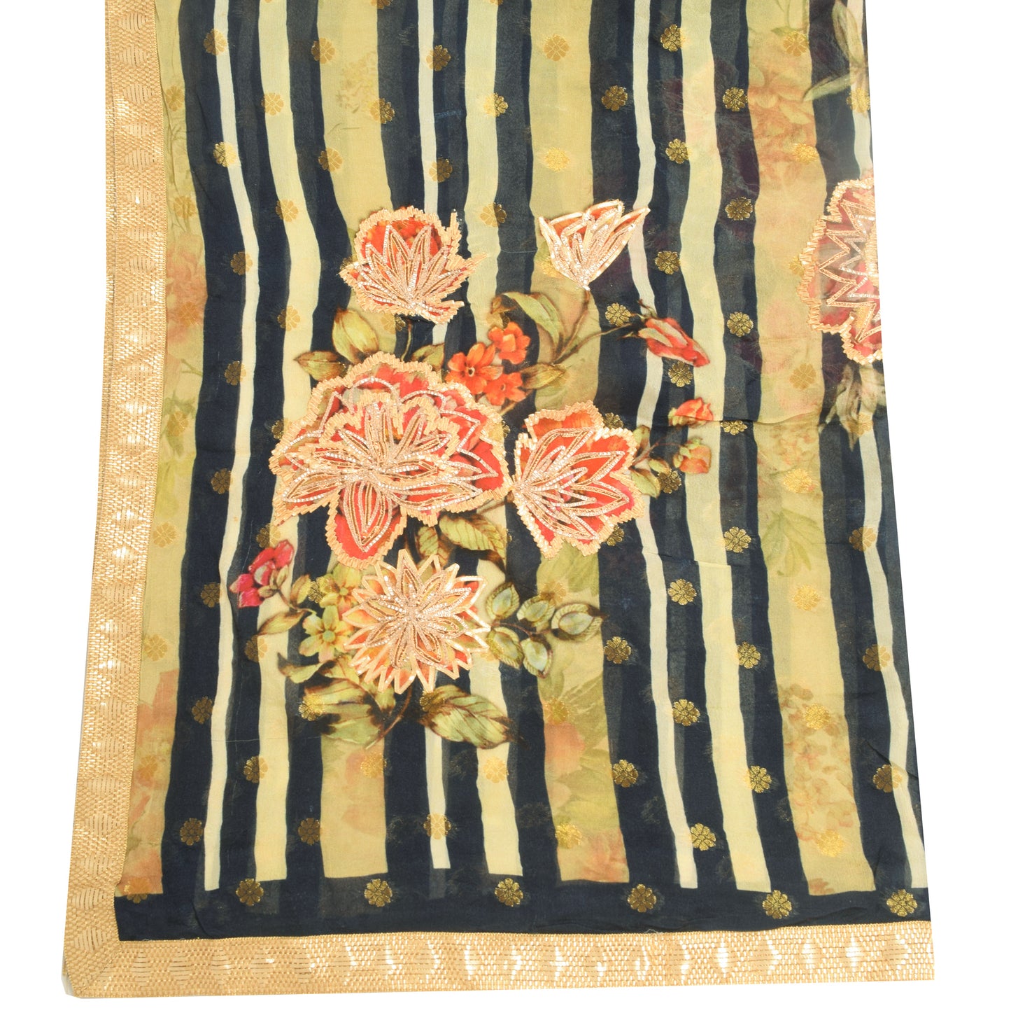 Sushila Vintage Blue Dupatta 100% Pure Georgette Silk Gotta Patti Long Stole
