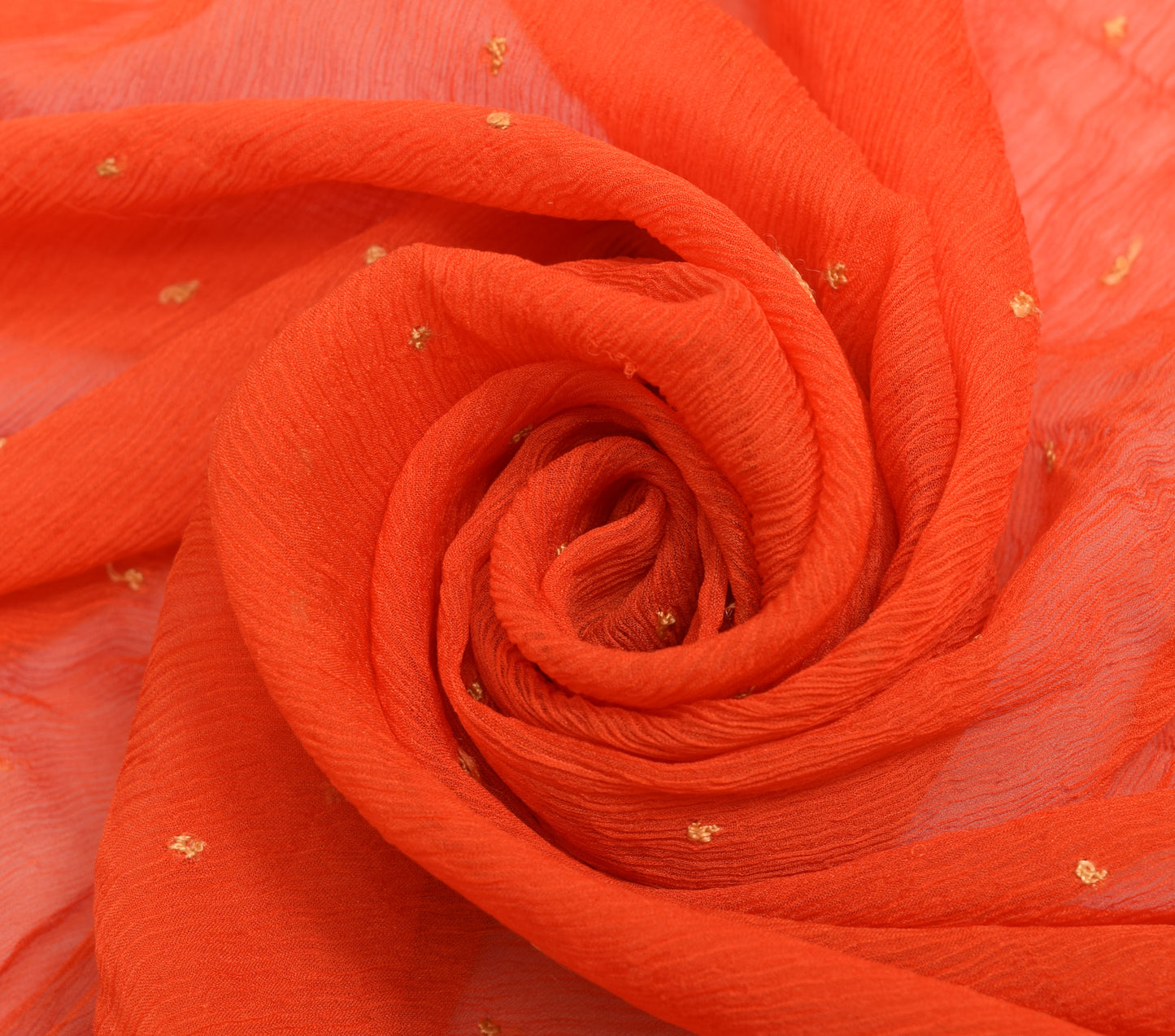Sushila Vintage Orange 100% Pure Chiffon Silk Dupatta Embroidered Long Stole