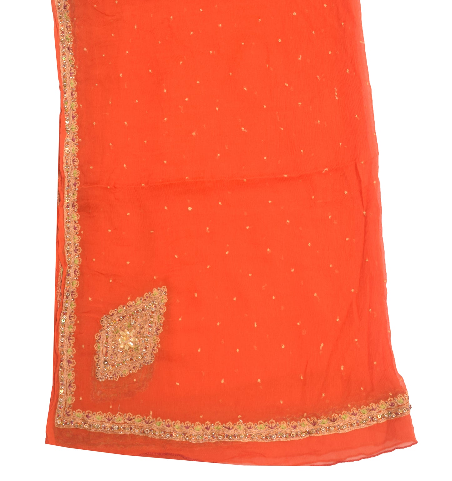 Sushila Vintage Orange 100% Pure Chiffon Silk Dupatta Embroidered Long Stole