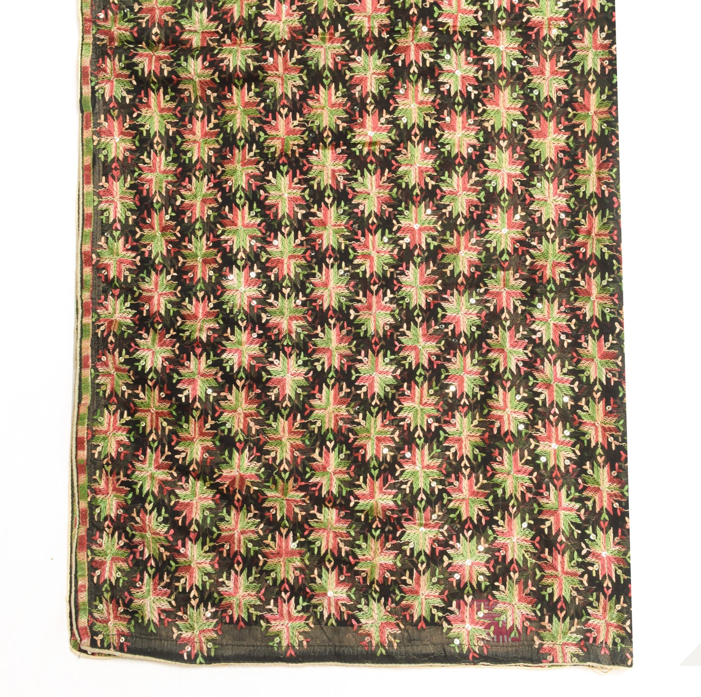 Sushila Vintage Black Phulkari Embroidered Dupatta Chiffon Silk  Long Stole Wrap