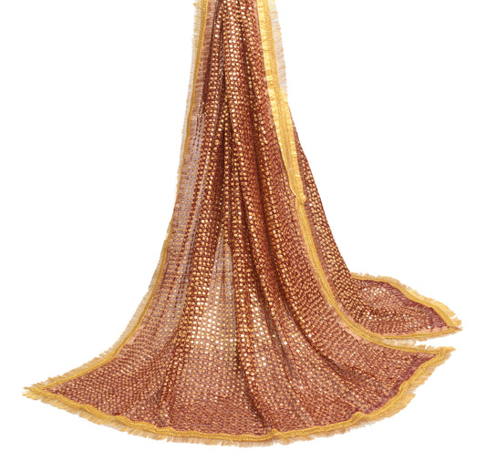 Sushila Vintage Maroon 100% Pure Cotton Dupatta Hand Beaded Sequins Long Stole