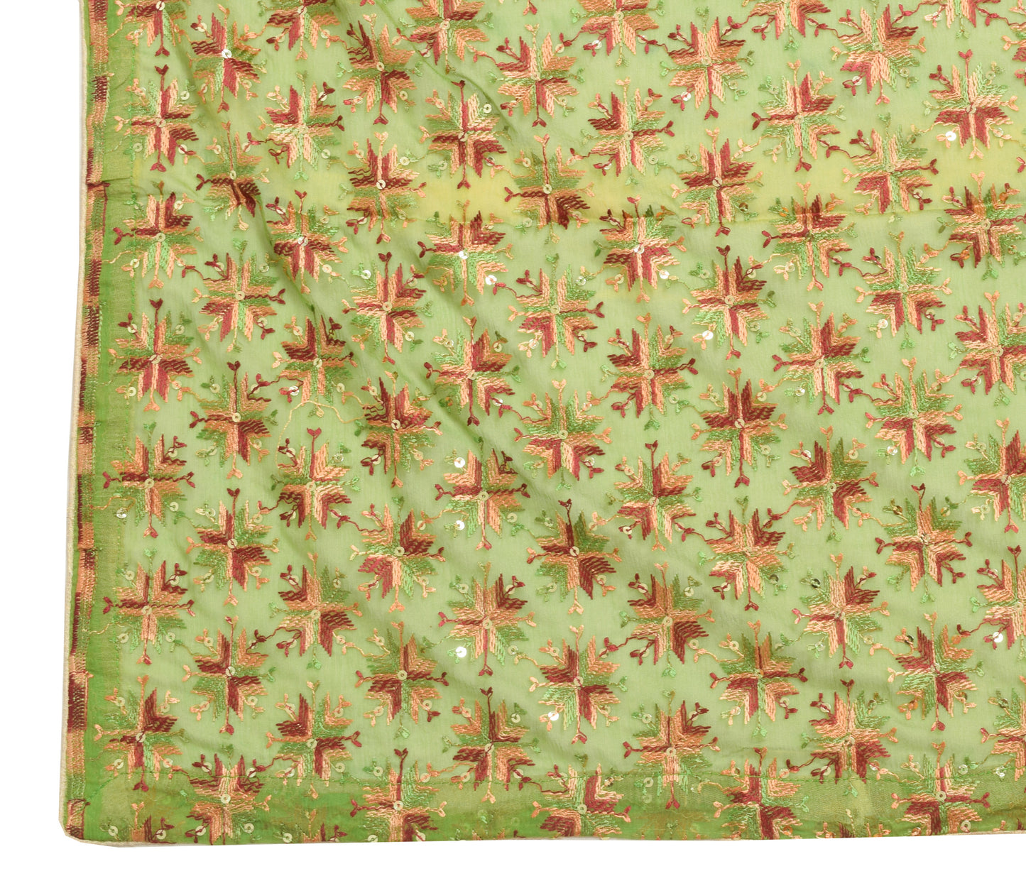 Sushila Vintage Dupatta Blend Chiffon Silk Phulkari Embroidered Long Stole Wrap