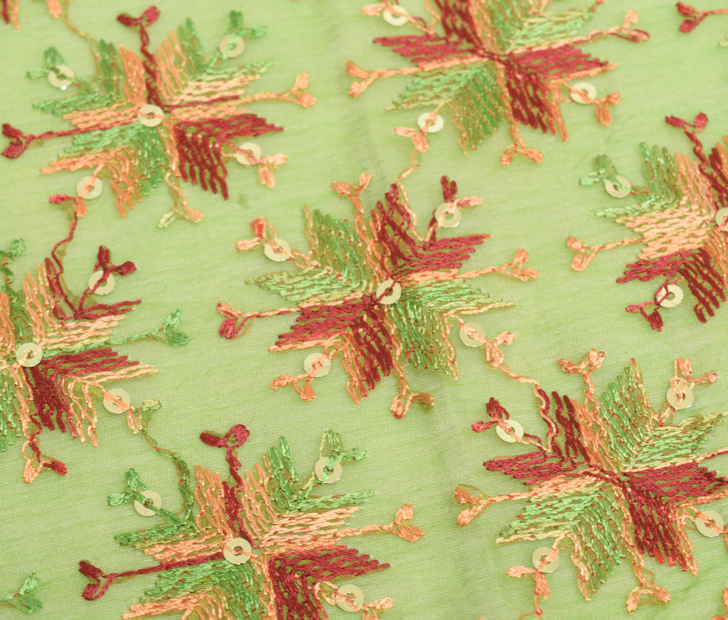 Sushila Vintage Dupatta Blend Chiffon Silk Phulkari Embroidered Long Stole Wrap