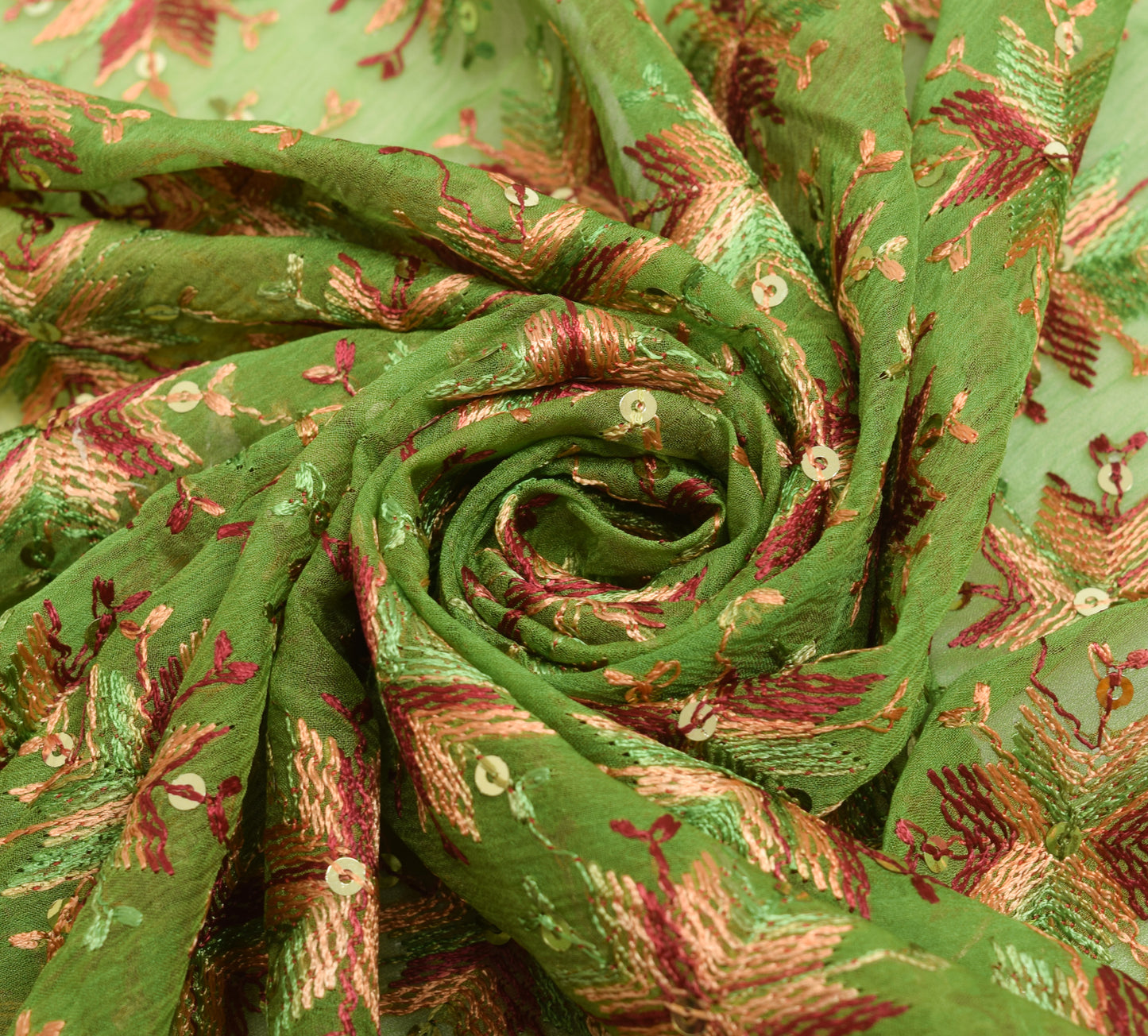 Sushila Vintage Dupatta Blend Chiffon Silk Phulkari Embroidered Long Stole Wrap