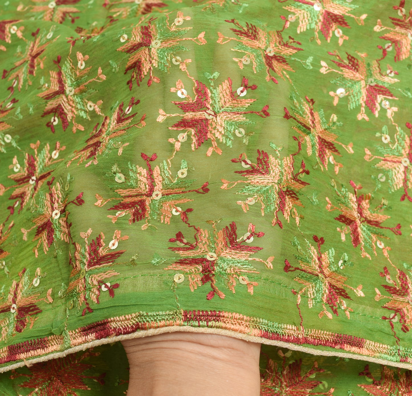 Sushila Vintage Dupatta Blend Chiffon Silk Phulkari Embroidered Long Stole Wrap