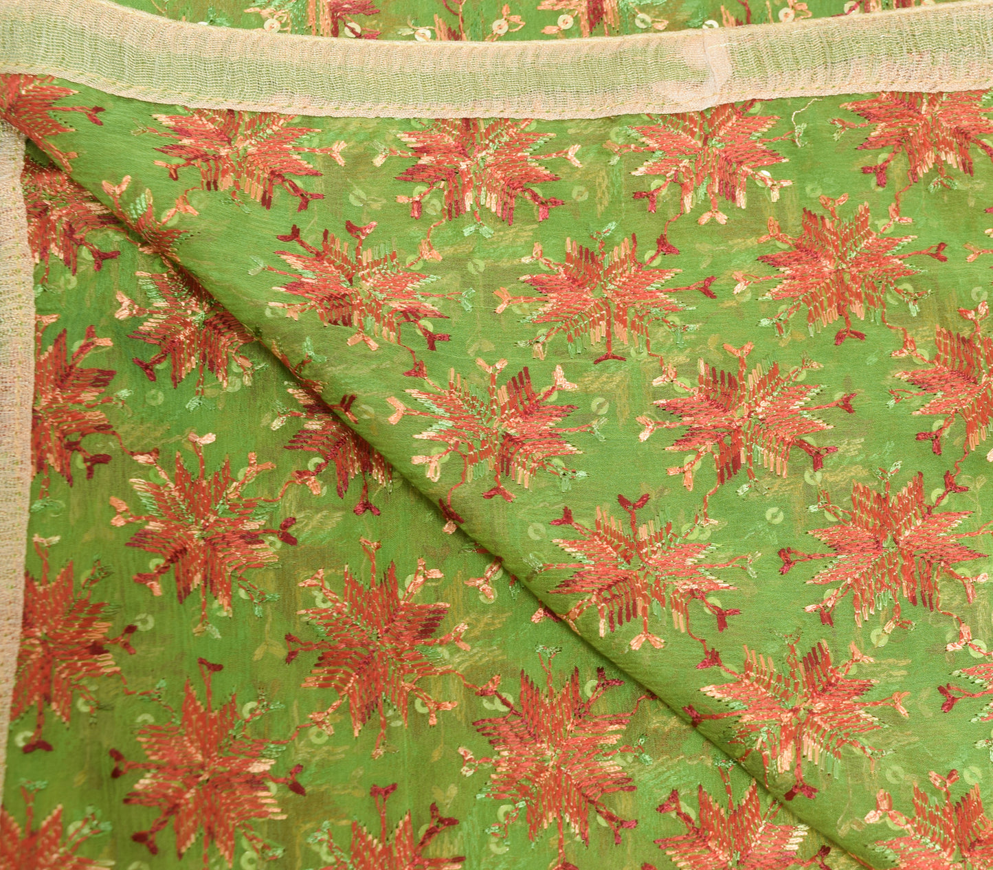 Sushila Vintage Dupatta Blend Chiffon Silk Phulkari Embroidered Long Stole Wrap