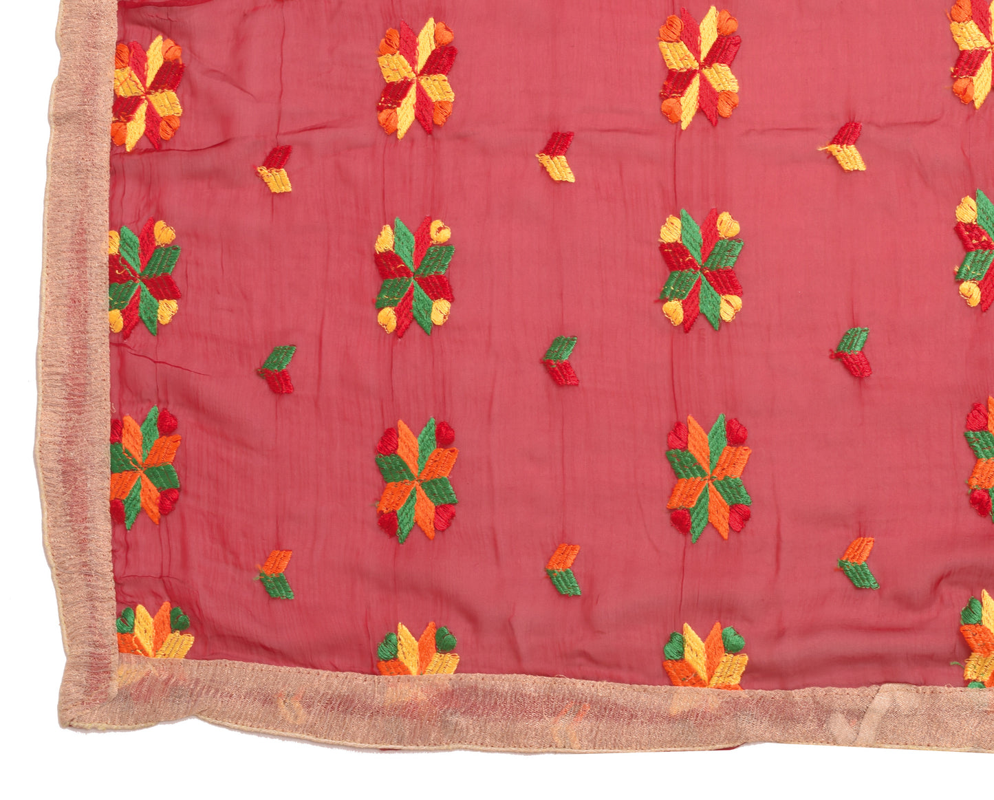Sushila Vintage Maroon Chiffon Silk  Dupatta Phulkari Embroidered Long Stole
