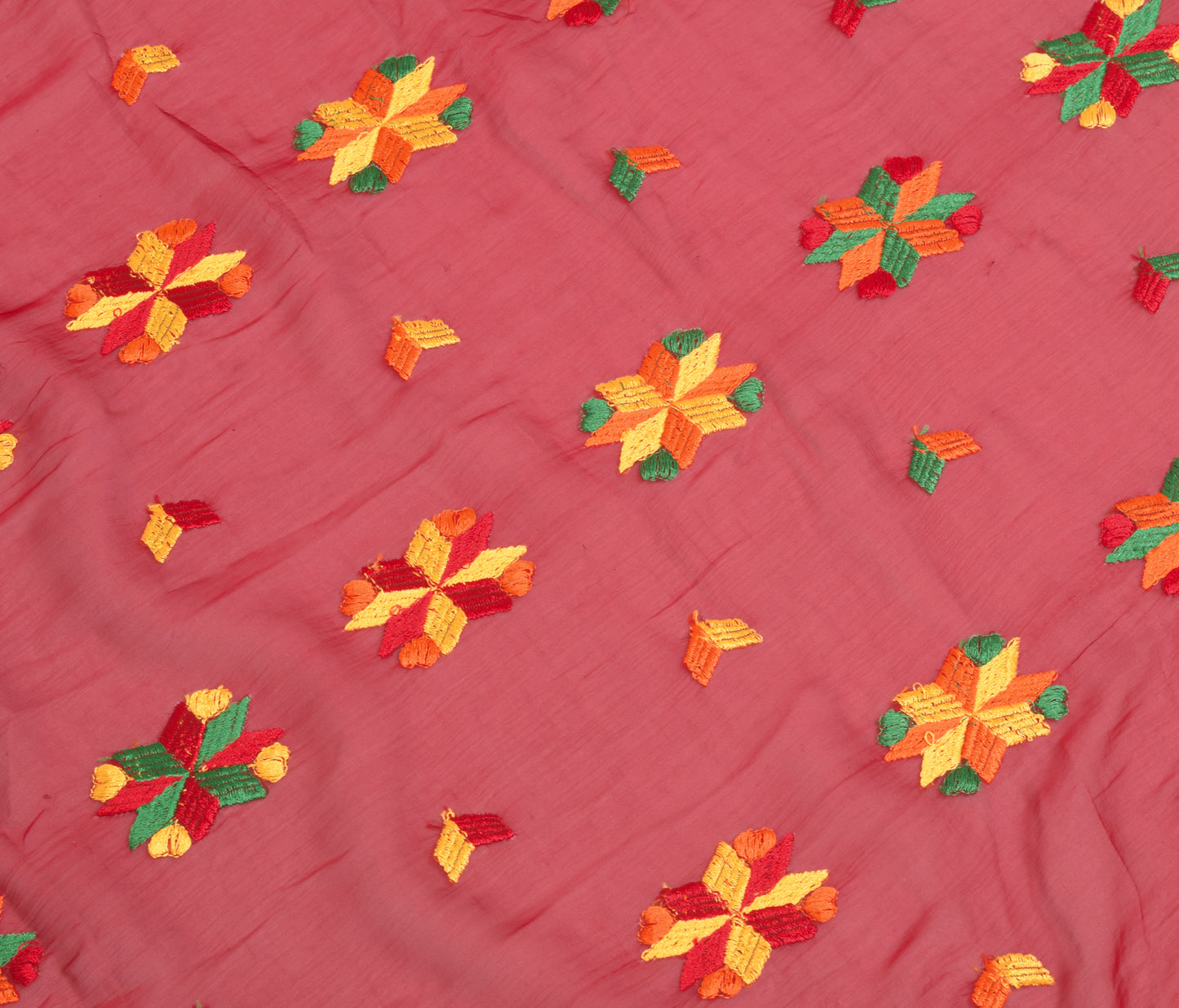Sushila Vintage Maroon Chiffon Silk  Dupatta Phulkari Embroidered Long Stole