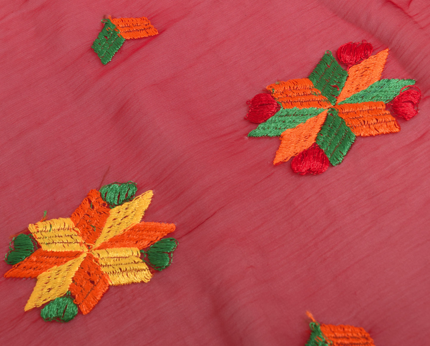 Sushila Vintage Maroon Chiffon Silk  Dupatta Phulkari Embroidered Long Stole