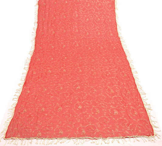 Sushila Vintage Red Georgette Silk Dupatta Zari Embroidered Floral Long Stole
