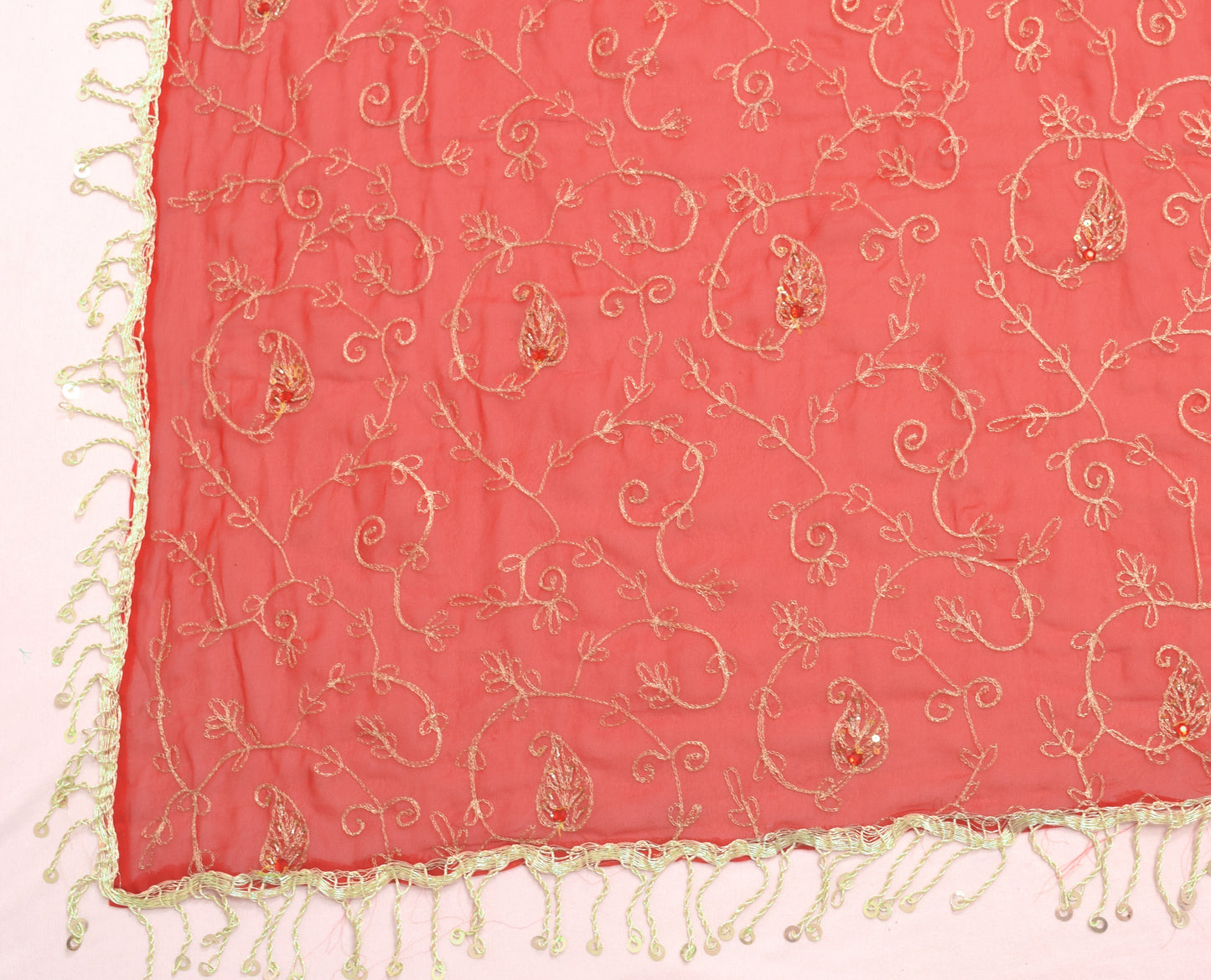Sushila Vintage Red Georgette Silk Dupatta Zari Embroidered Floral Long Stole