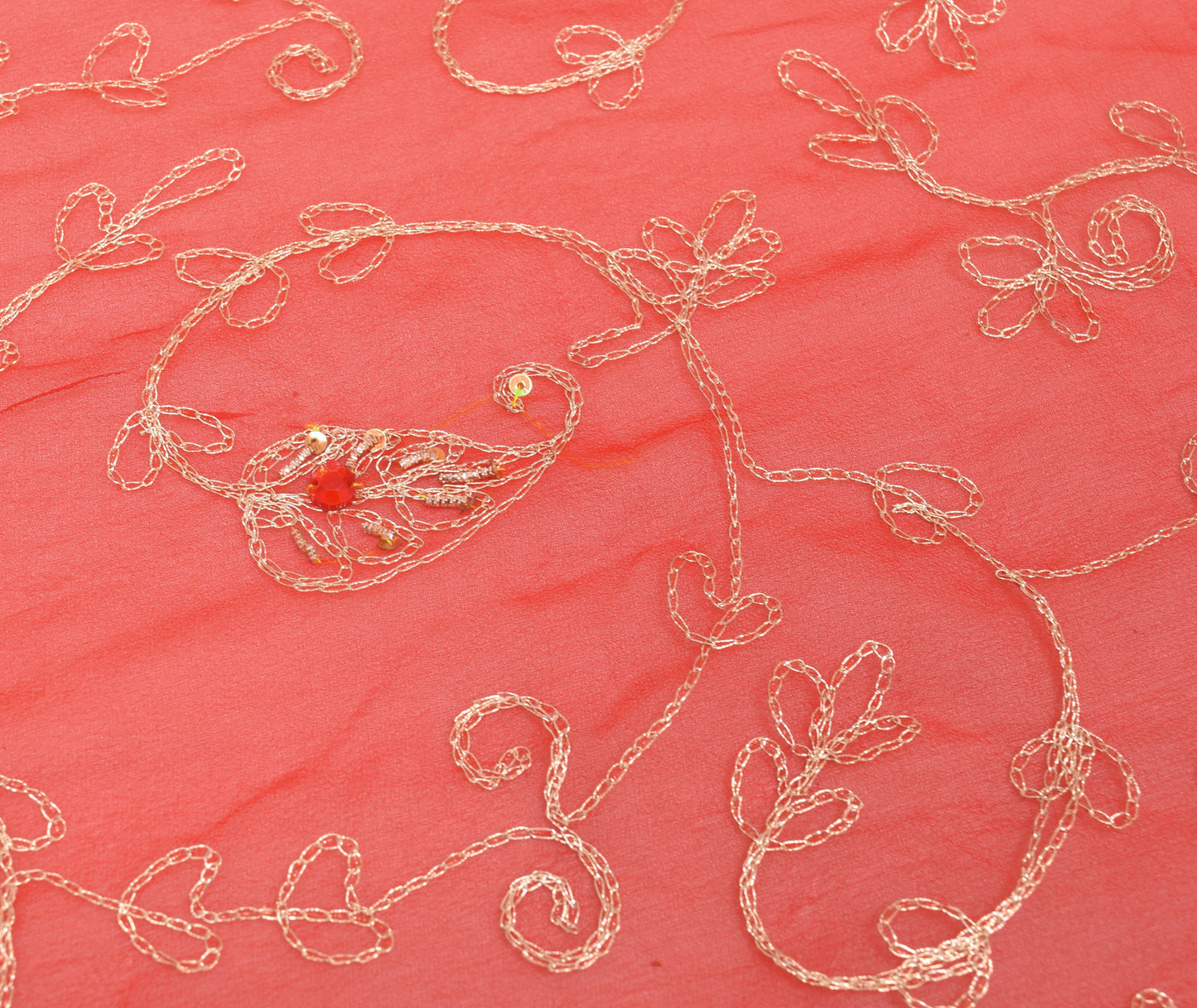Sushila Vintage Red Georgette Silk Dupatta Zari Embroidered Floral Long Stole