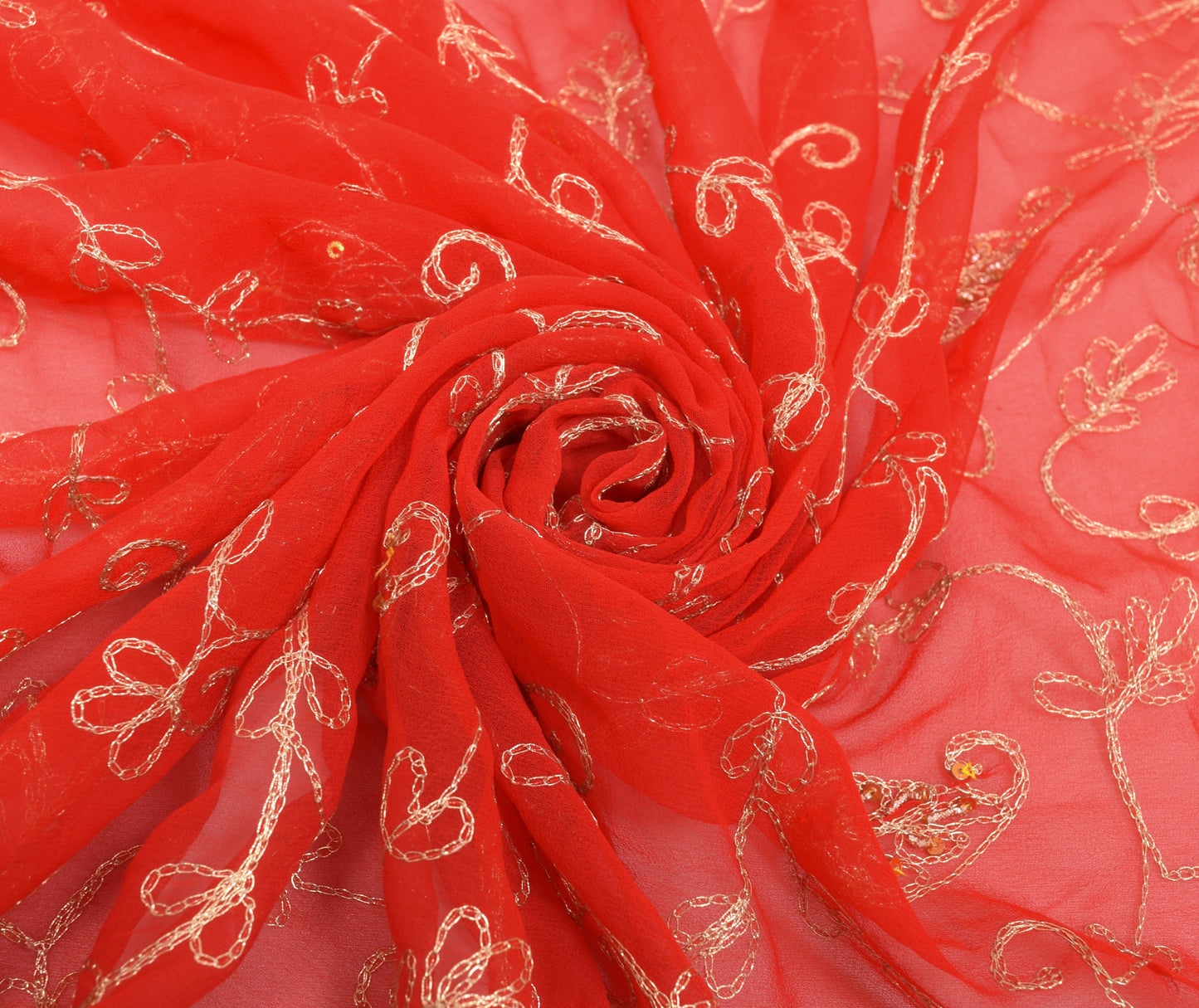 Sushila Vintage Red Georgette Silk Dupatta Zari Embroidered Floral Long Stole