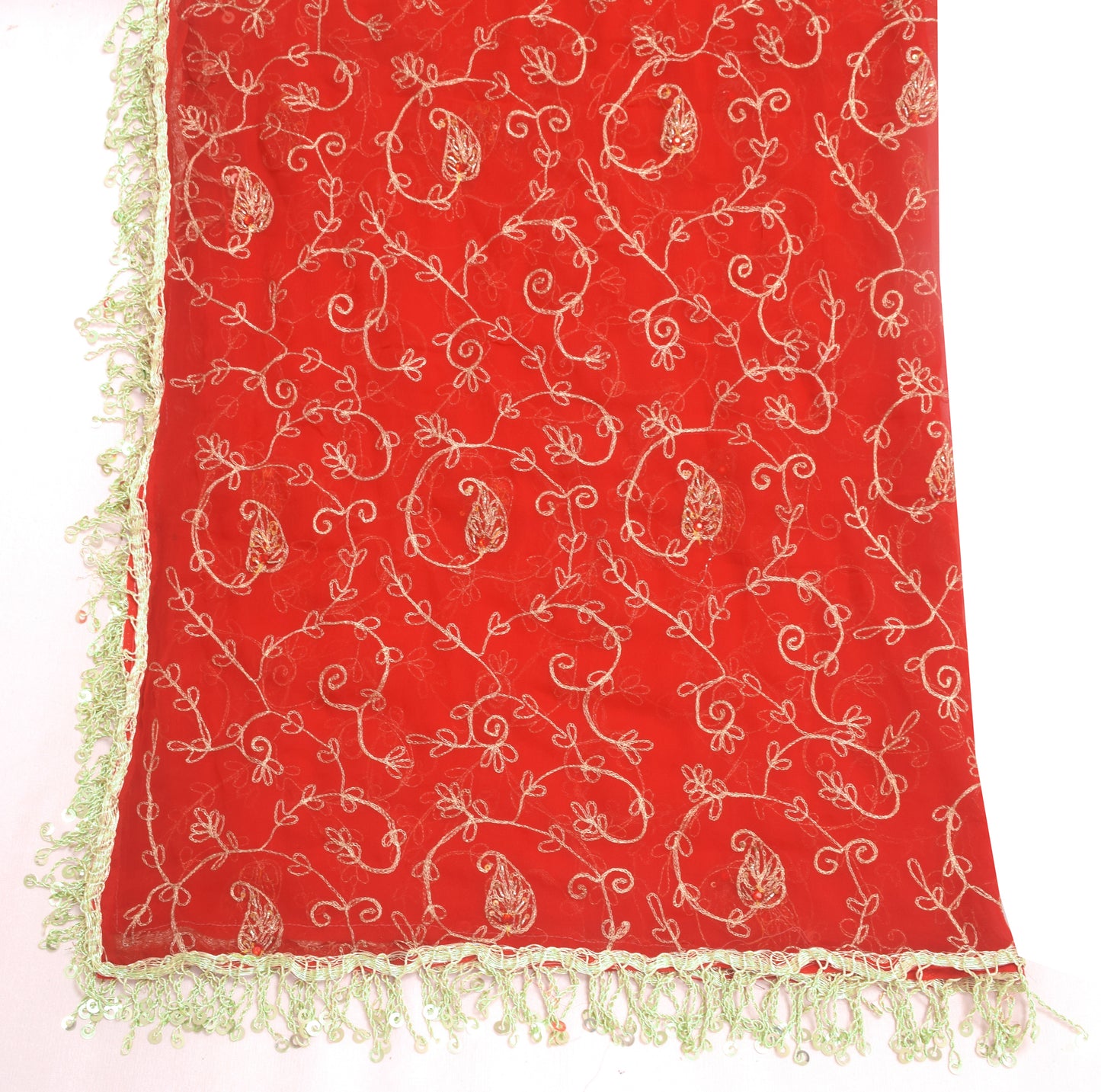 Sushila Vintage Red Georgette Silk Dupatta Zari Embroidered Floral Long Stole