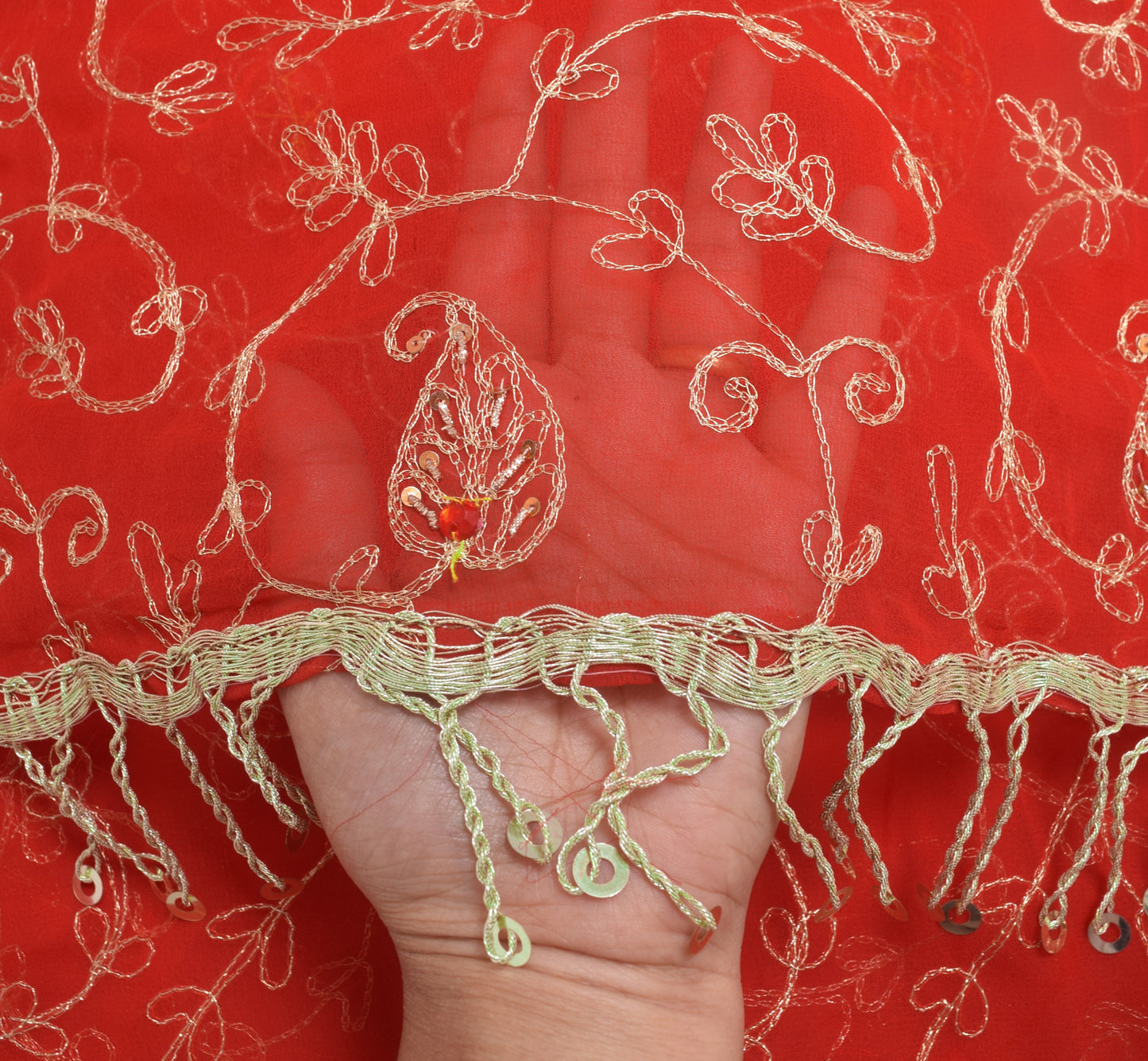 Sushila Vintage Red Georgette Silk Dupatta Zari Embroidered Floral Long Stole