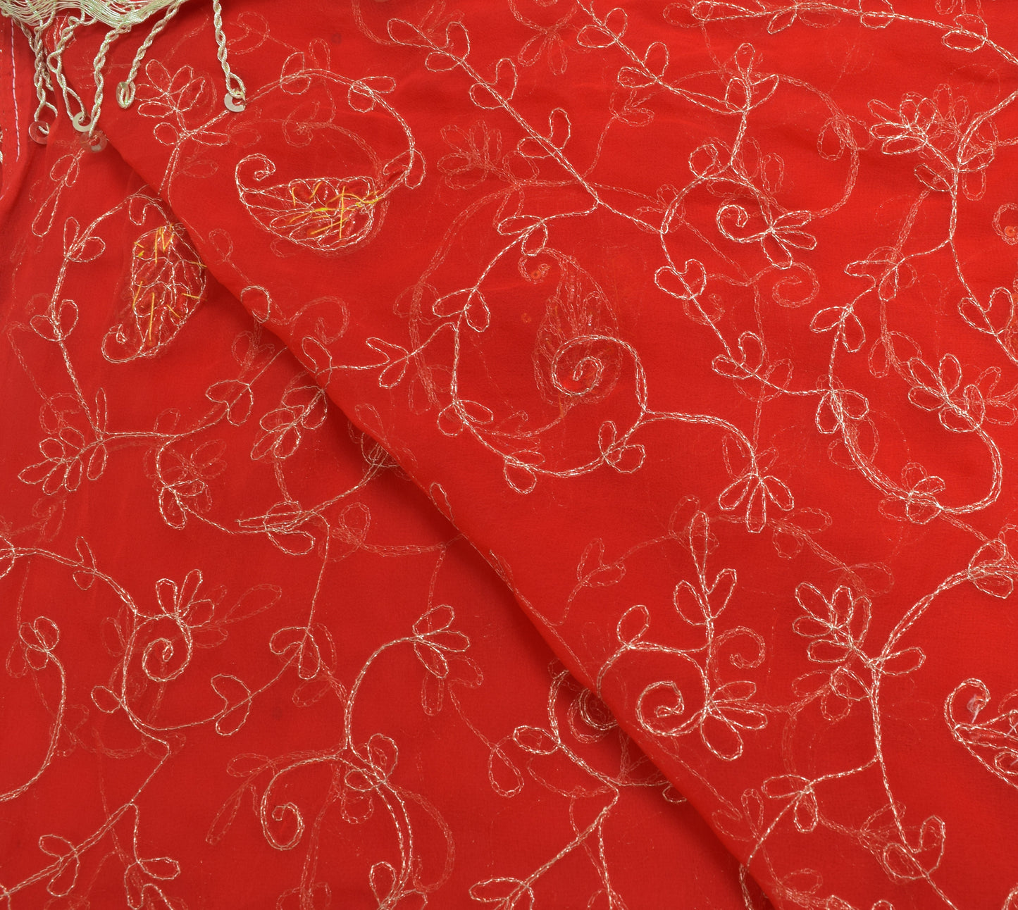 Sushila Vintage Red Georgette Silk Dupatta Zari Embroidered Floral Long Stole