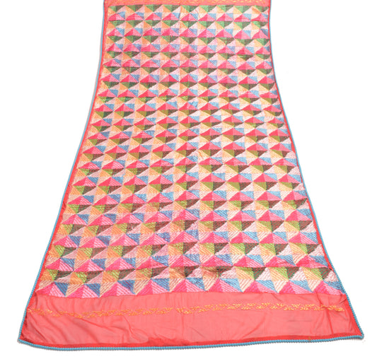 Sushila Vintage Red Chiffon Dupatta Phulkari Embroidered Geometrical Long Stole