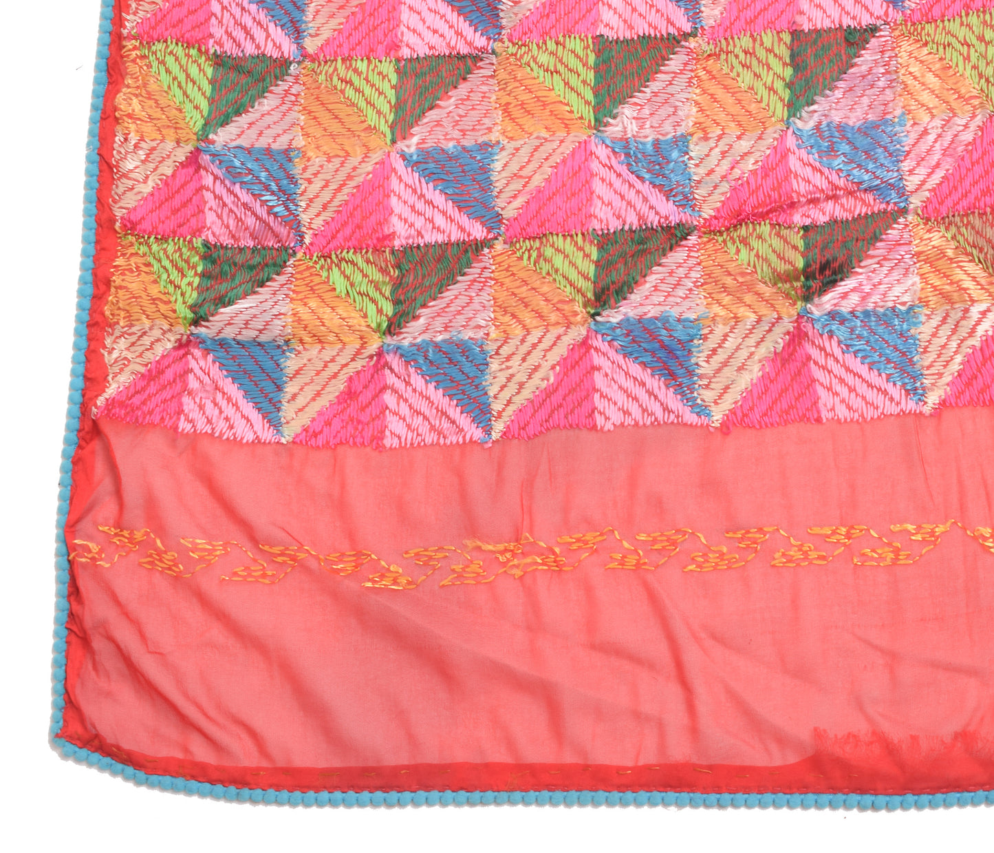 Sushila Vintage Red Chiffon Dupatta Phulkari Embroidered Geometrical Long Stole